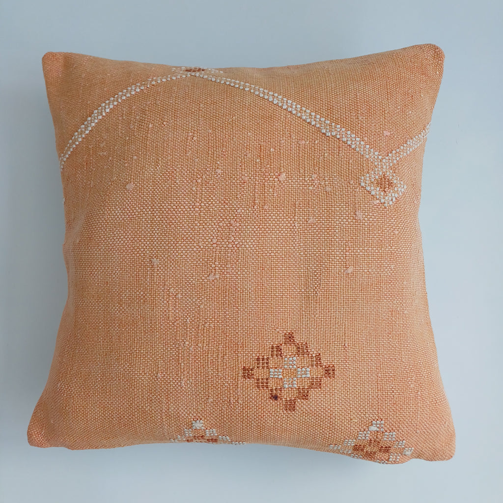 Moroccan Handmade Orange Cactus Silk Cushion Cover 16''x16'' / 40x40 CM