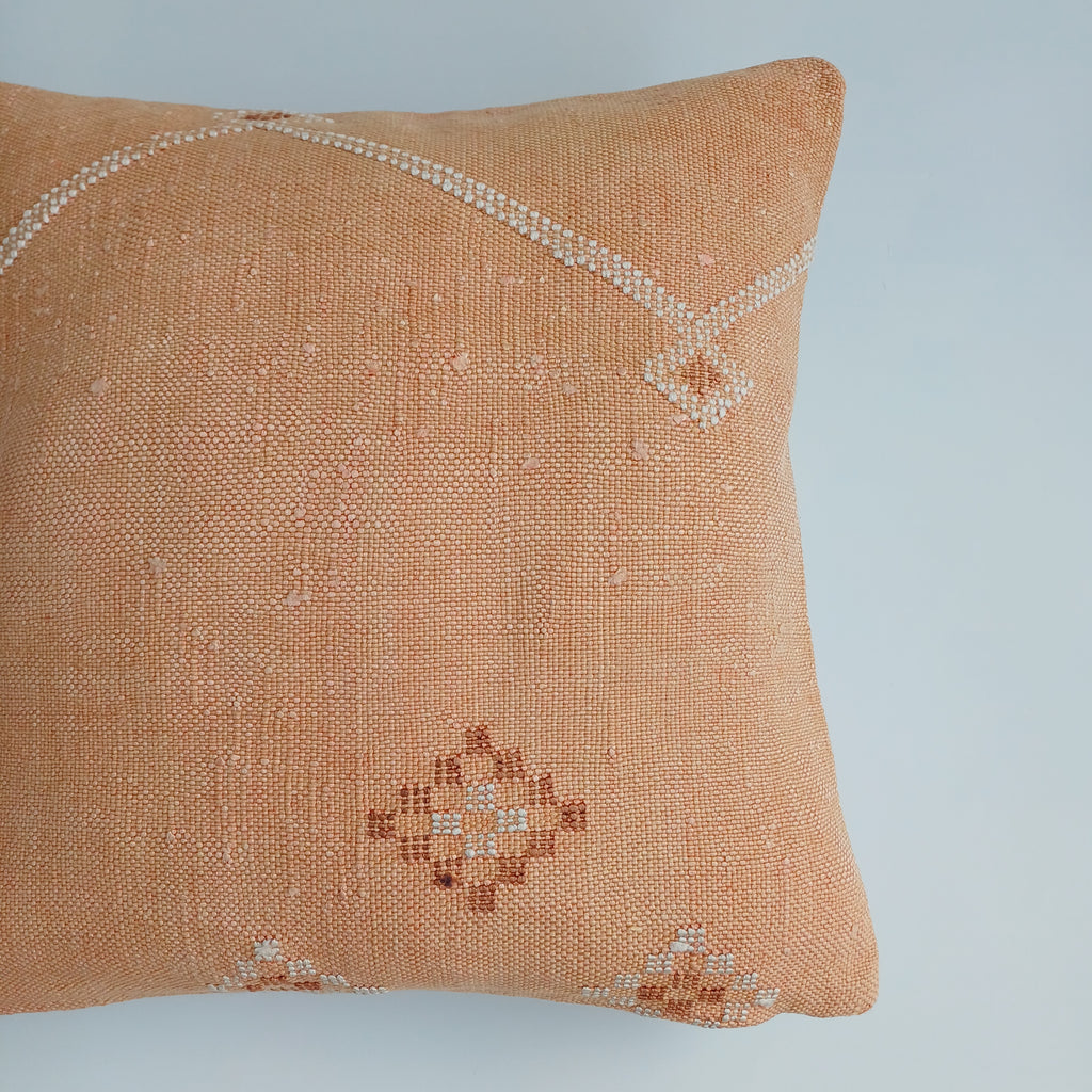 Moroccan Handmade Orange Cactus Silk Cushion Cover 16''x16'' / 40x40 CM