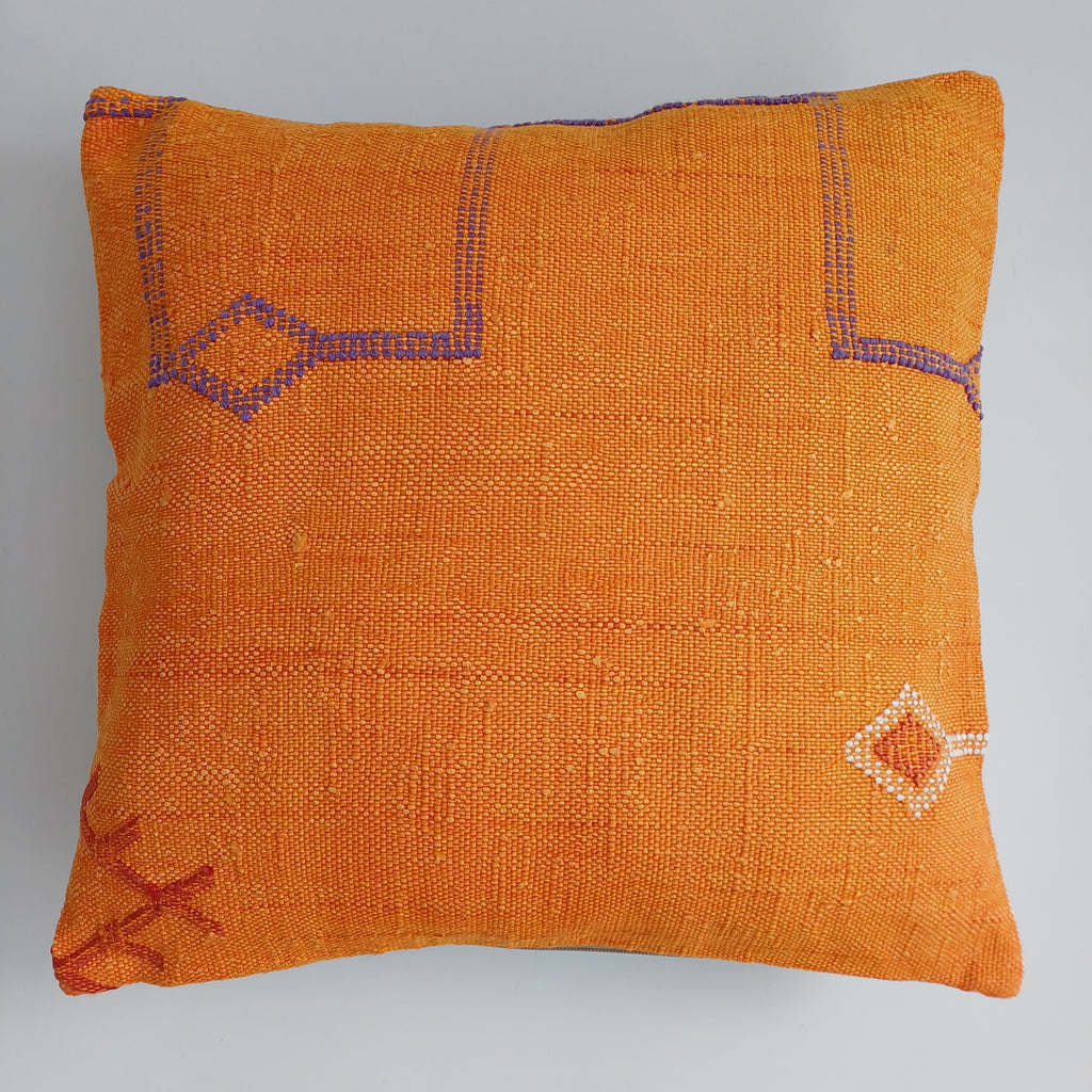 Moroccan Handmade Orange Cactus Silk Cushion Cover 16''x16'' / 40x40 CM