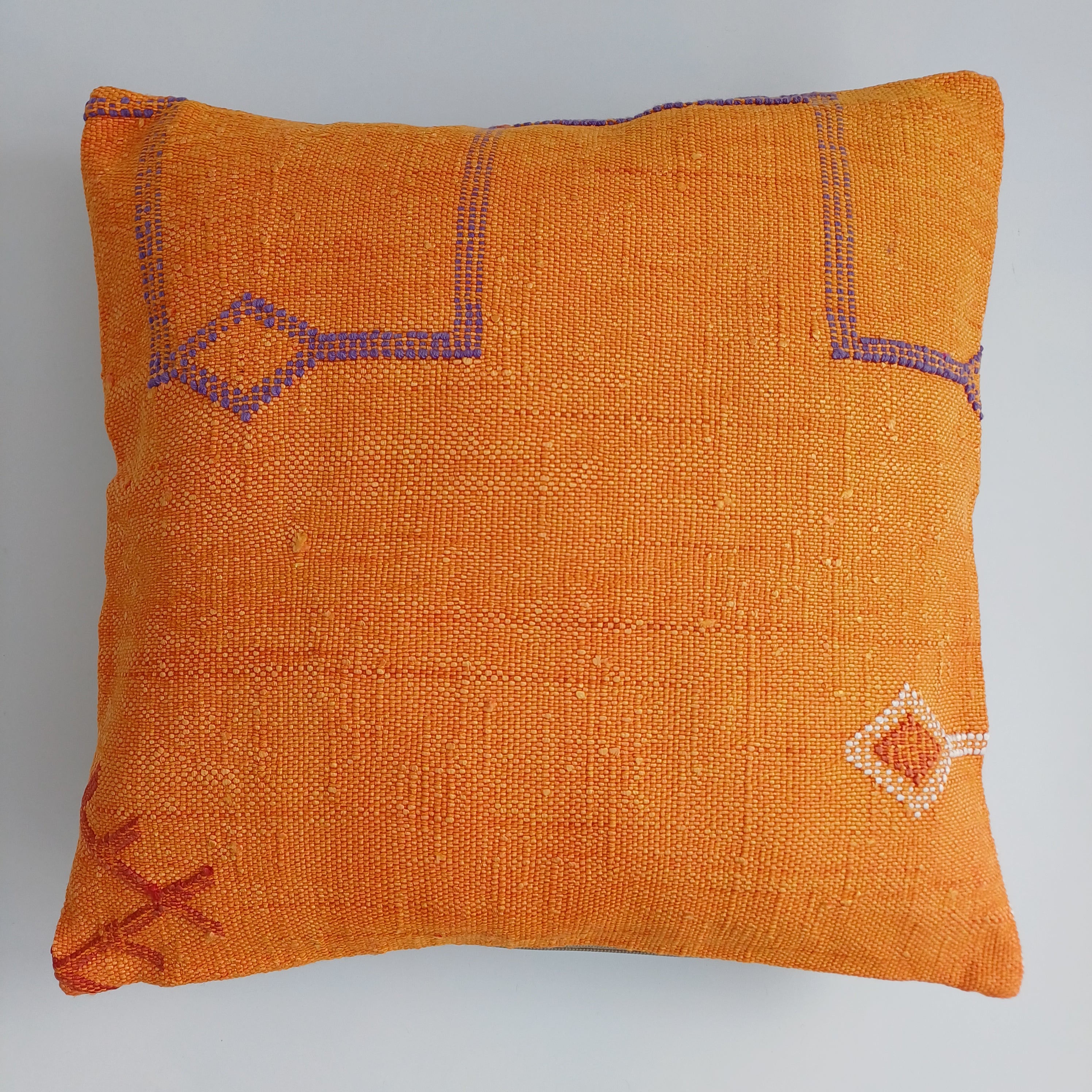 Moroccan Handmade Orange Cactus Silk Cushion Cover 16''x16'' / 40x40 CM