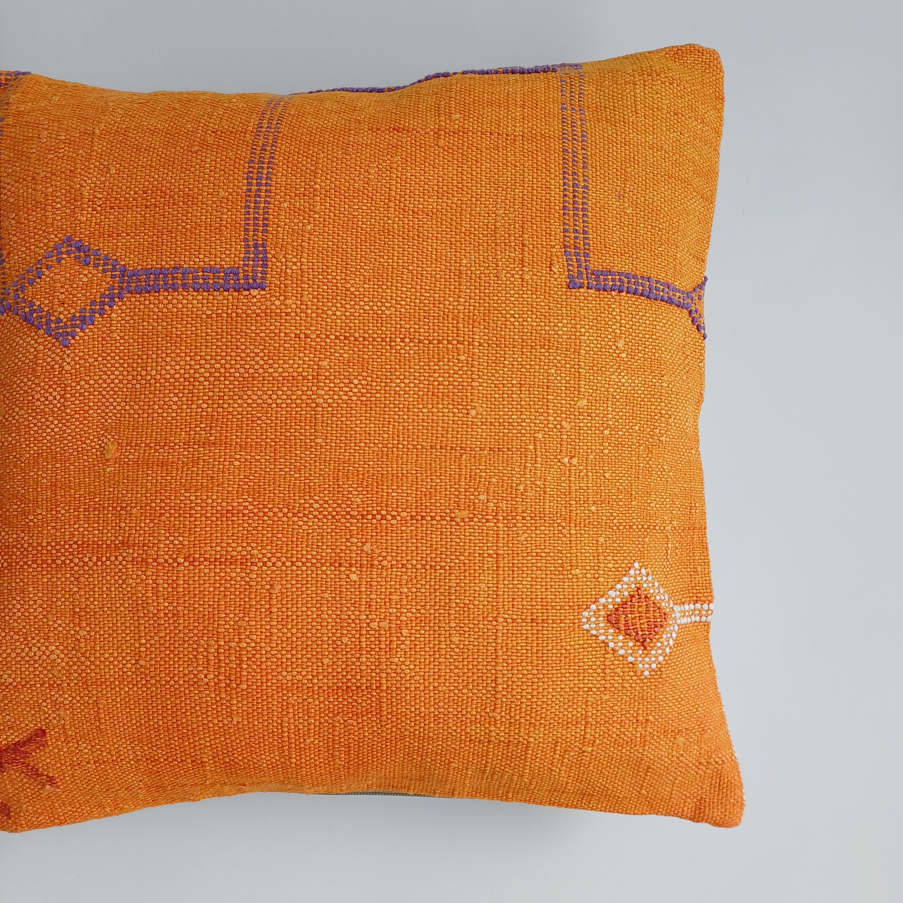 Moroccan Handmade Orange Cactus Silk Cushion Cover 16''x16'' / 40x40 CM