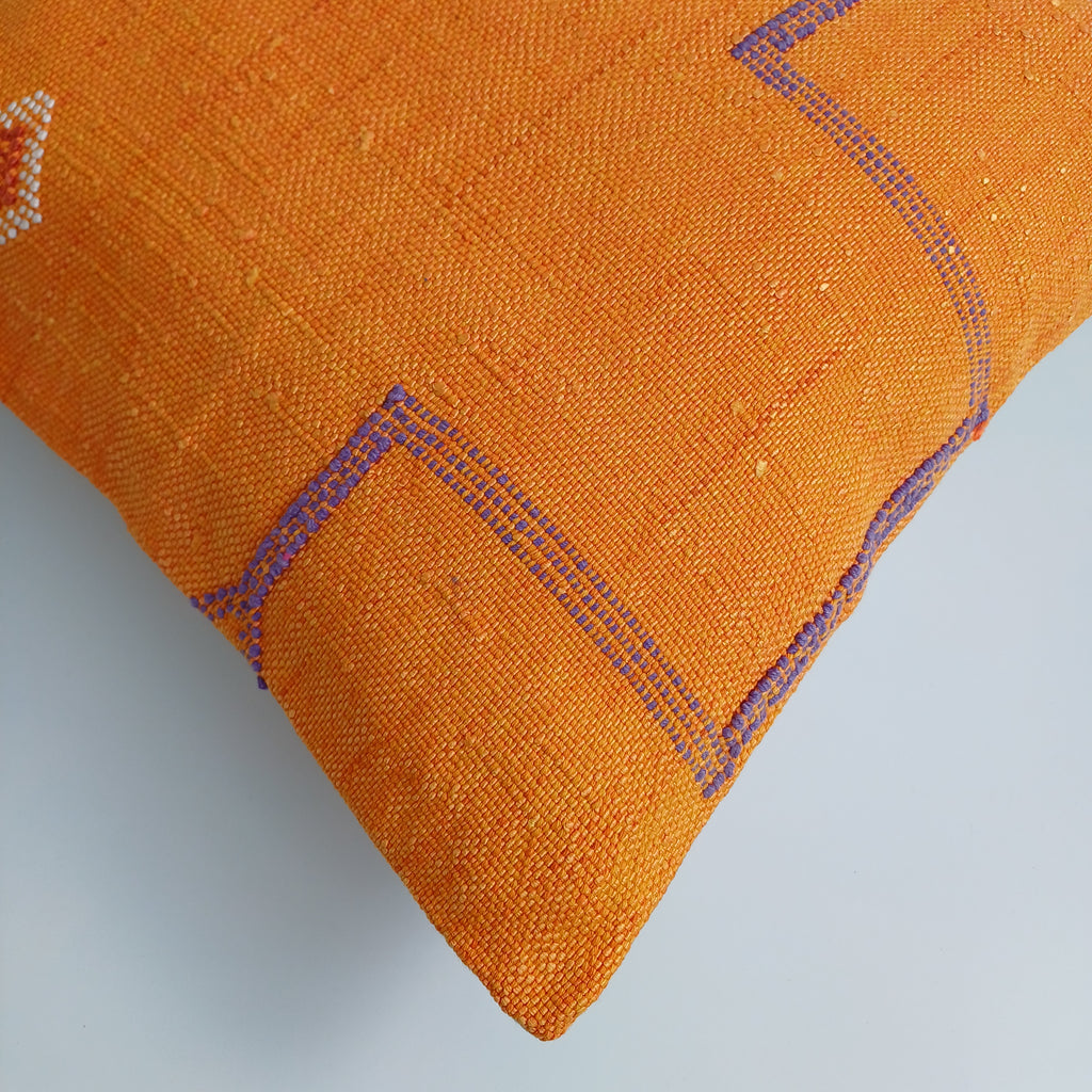 Moroccan Handmade Orange Cactus Silk Cushion Cover 16''x16'' / 40x40 CM