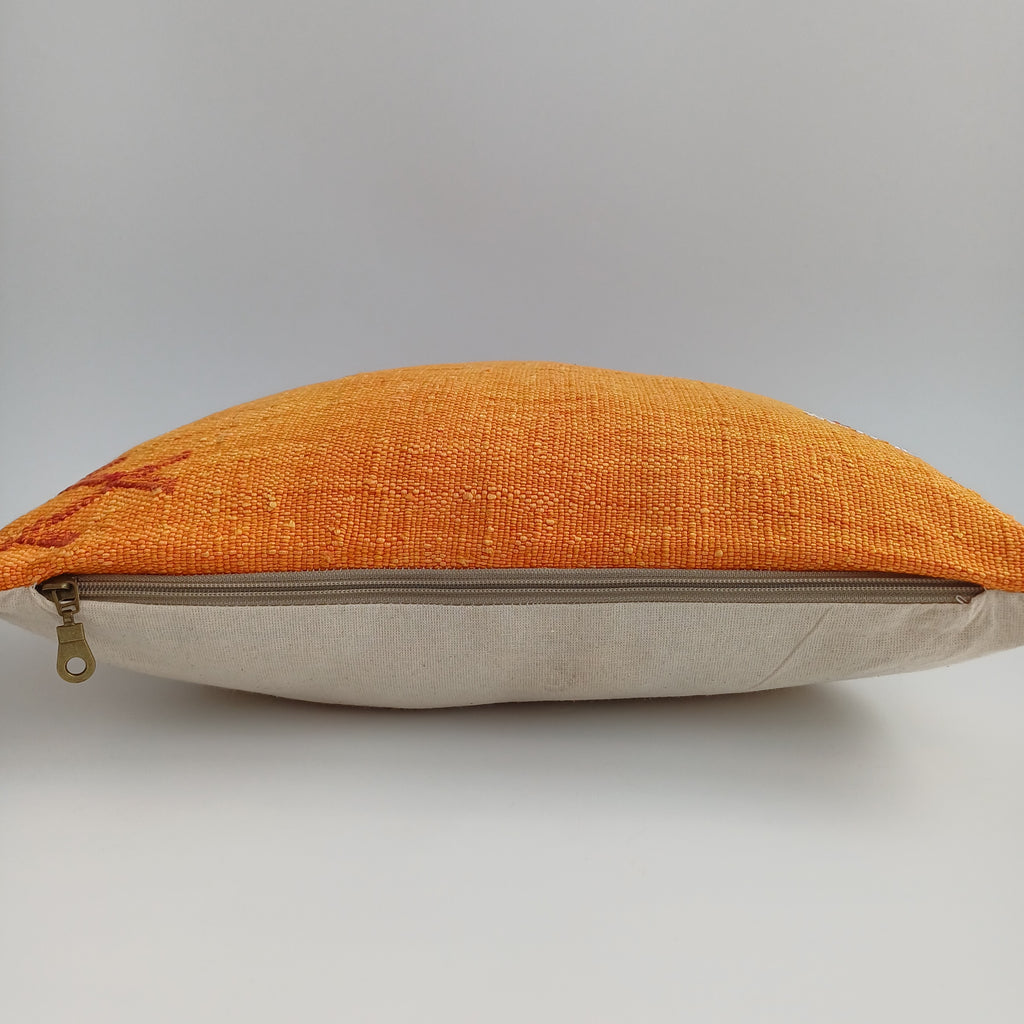 Moroccan Handmade Orange Cactus Silk Cushion Cover 16''x16'' / 40x40 CM