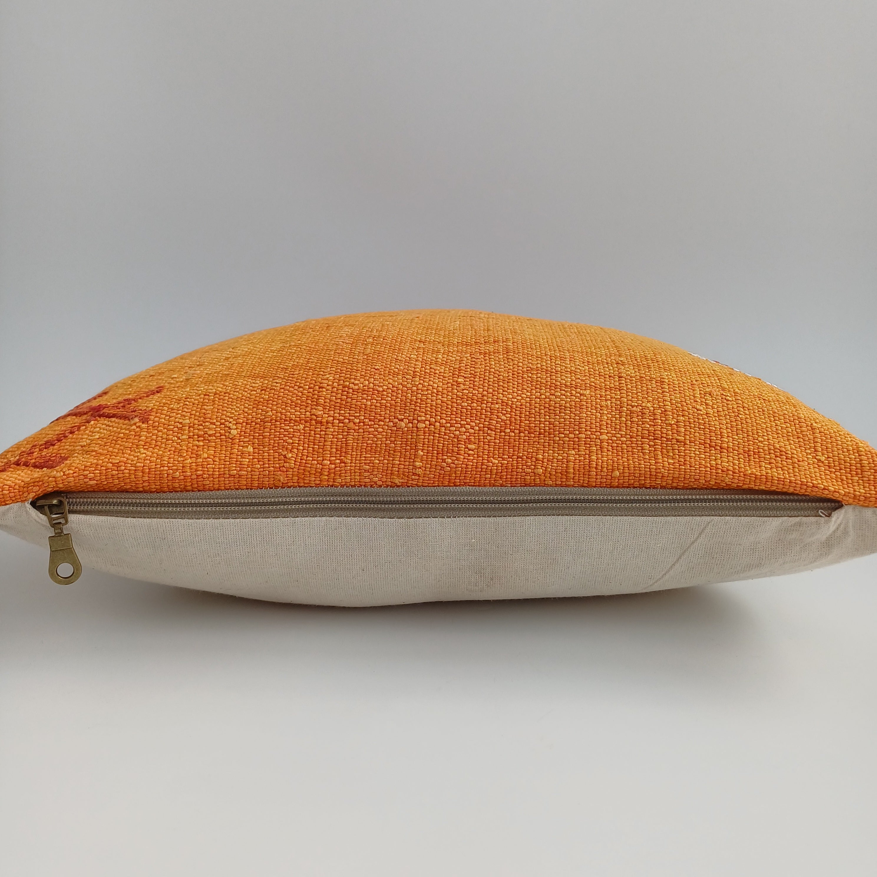 Moroccan Handmade Orange Cactus Silk Cushion Cover 16''x16'' / 40x40 CM
