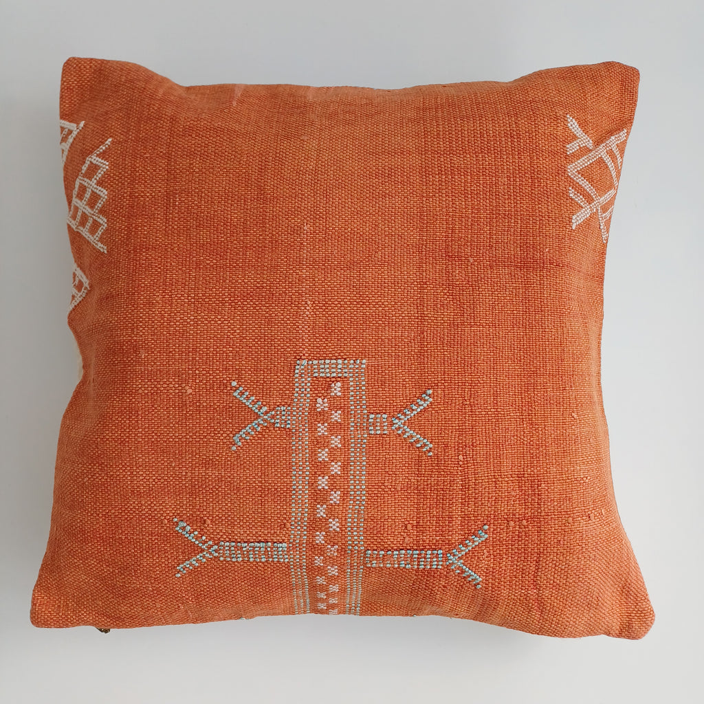 Moroccan Handmade Red Orange Cactus Silk Cushion Cover 16''x16'' / 40x40 CM
