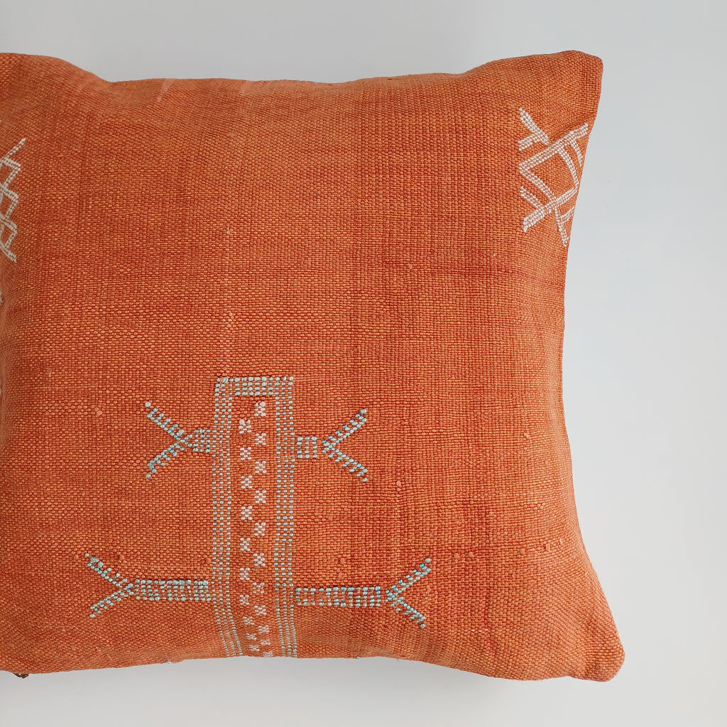 Moroccan Handmade Red Orange Cactus Silk Cushion Cover 16''x16'' / 40x40 CM