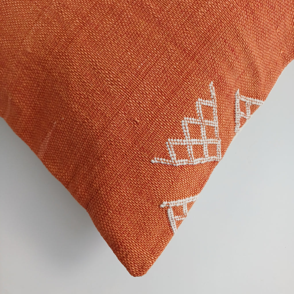 Moroccan Handmade Red Orange Cactus Silk Cushion Cover 16''x16'' / 40x40 CM
