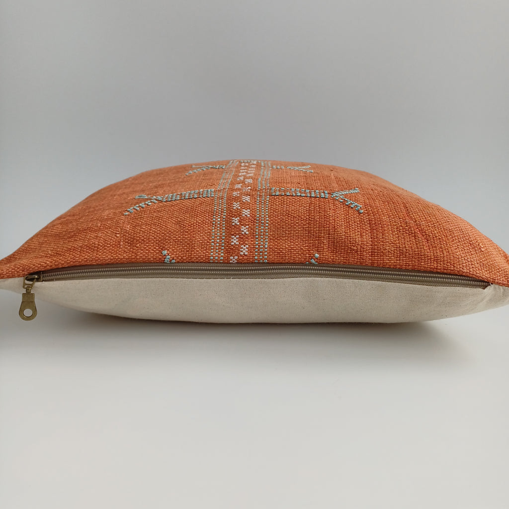 Moroccan Handmade Red Orange Cactus Silk Cushion Cover 16''x16'' / 40x40 CM