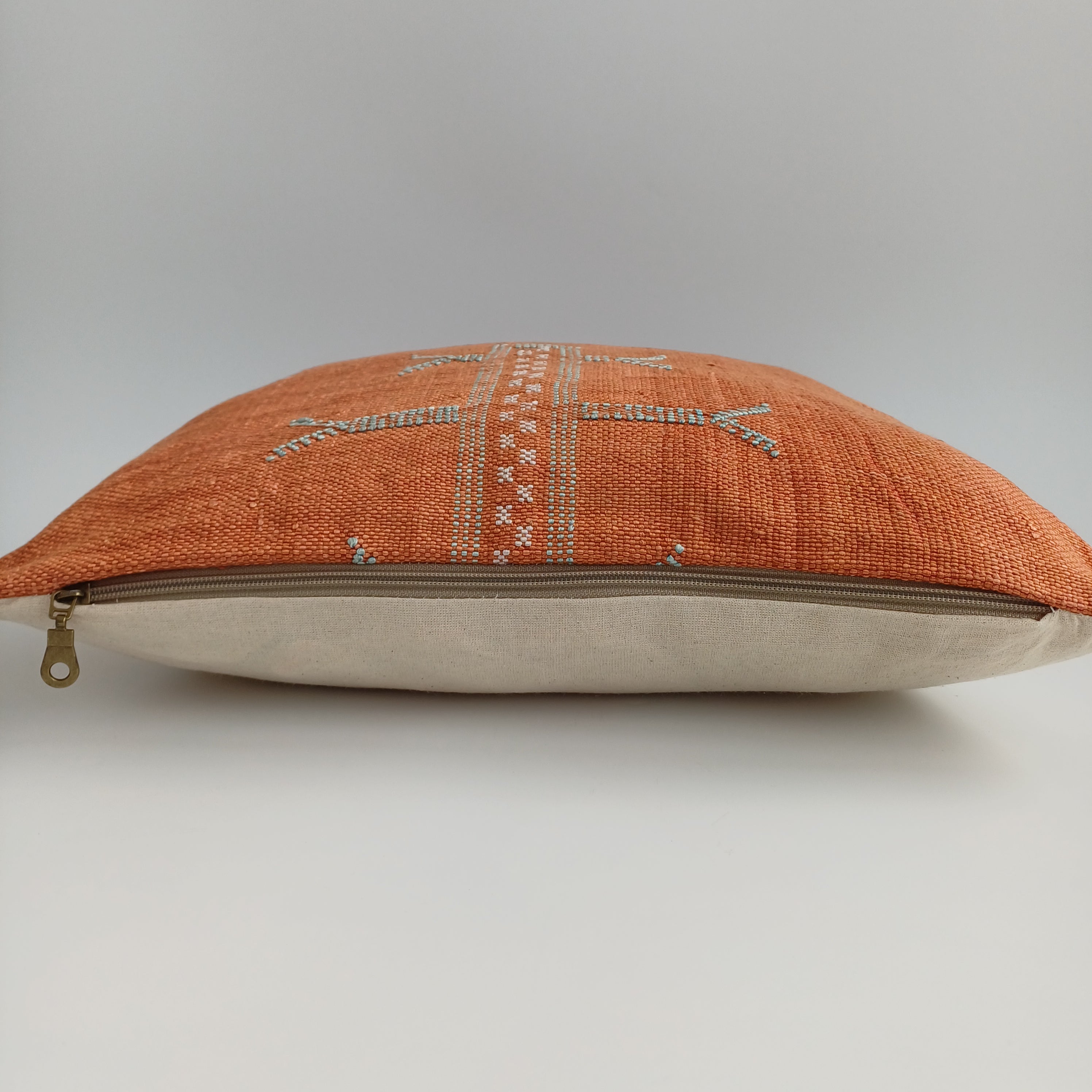 Moroccan Handmade Red Orange Cactus Silk Cushion Cover 16''x16'' / 40x40 CM