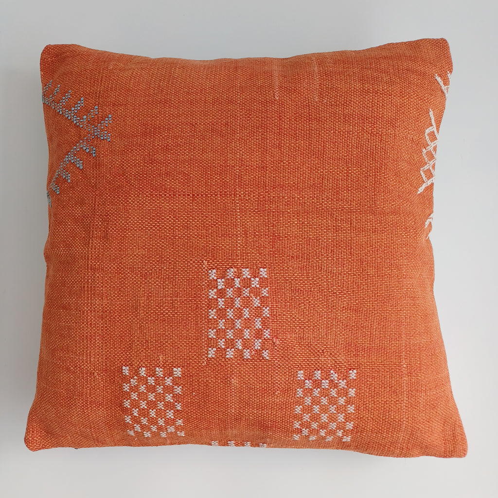 Moroccan Handmade Red Orange Cactus Silk Cushion Cover 16''x16'' / 40x40 CM