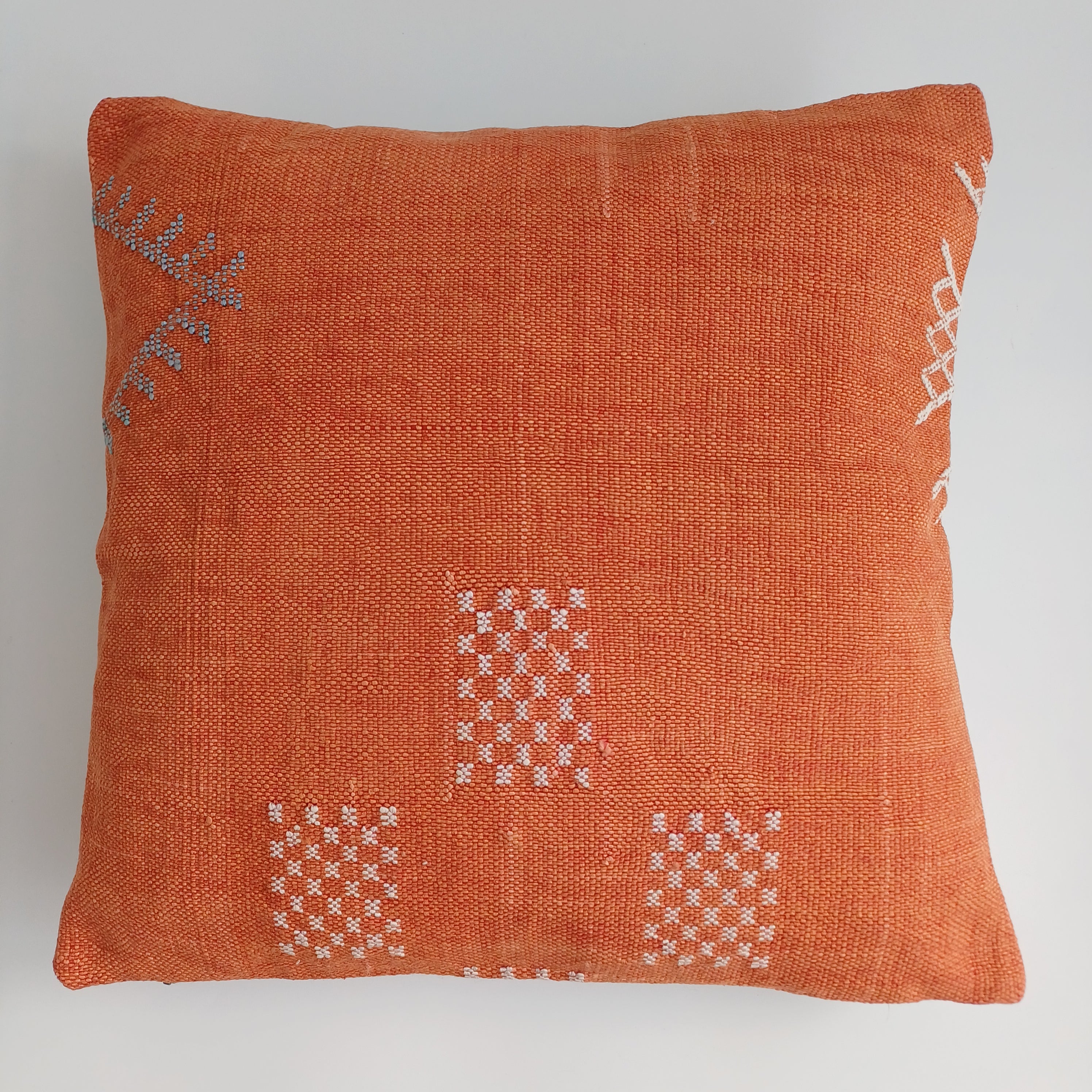 Moroccan Handmade Red Orange Cactus Silk Cushion Cover 16''x16'' / 40x40 CM