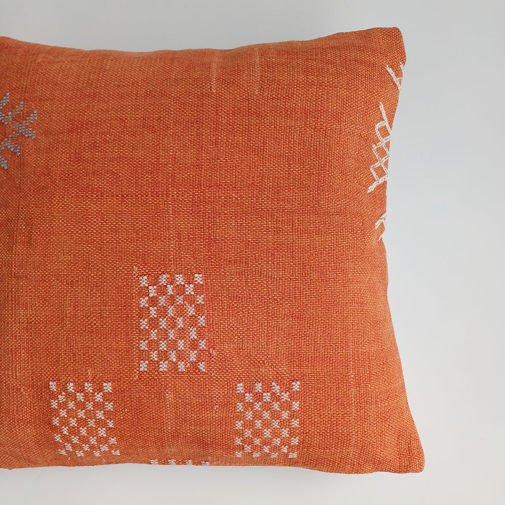 Moroccan Handmade Red Orange Cactus Silk Cushion Cover 16''x16'' / 40x40 CM