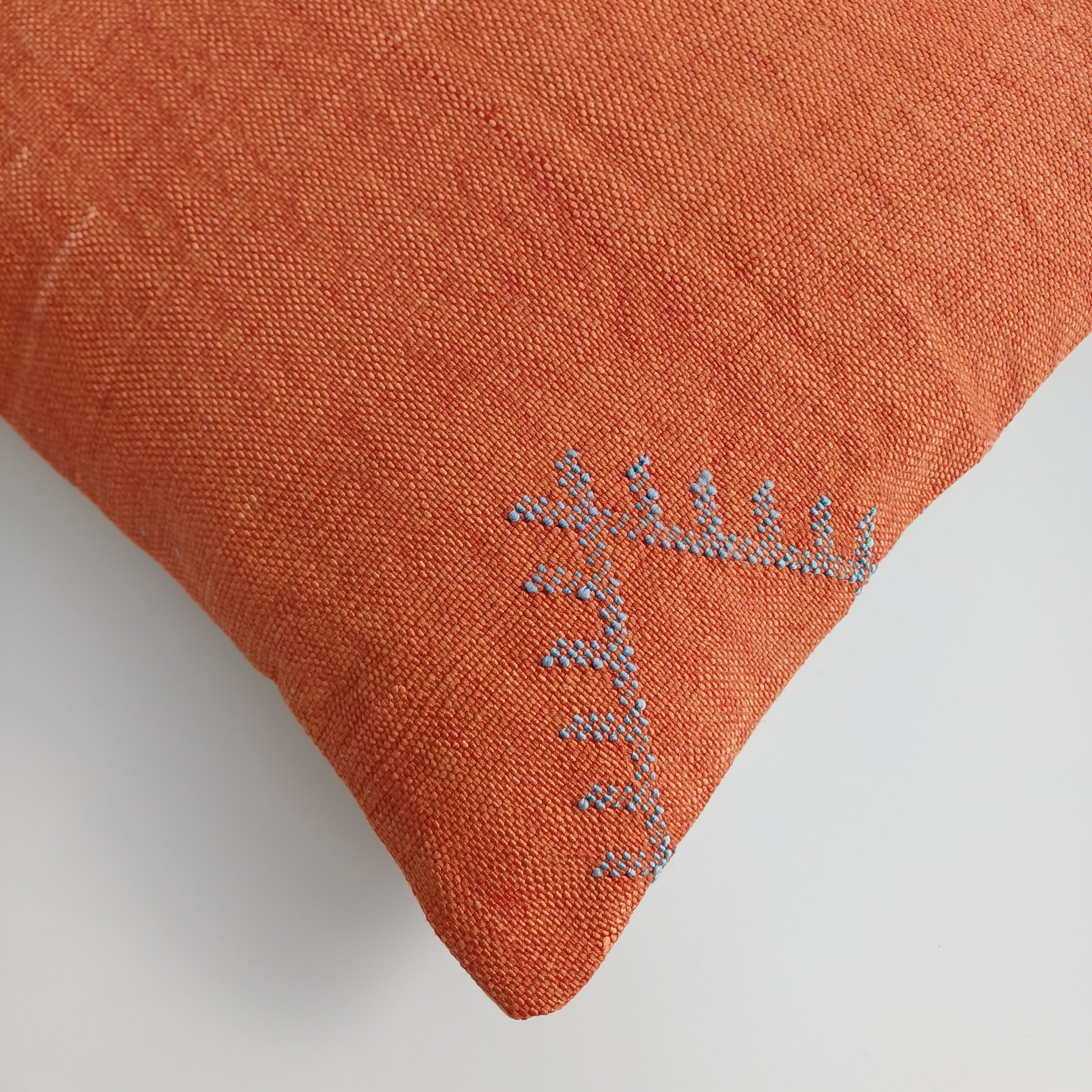 Moroccan Handmade Red Orange Cactus Silk Cushion Cover 16''x16'' / 40x40 CM