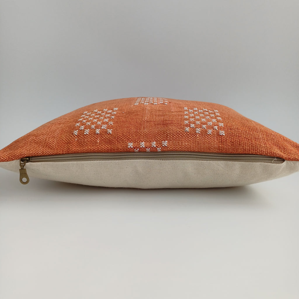 Moroccan Handmade Red Orange Cactus Silk Cushion Cover 16''x16'' / 40x40 CM