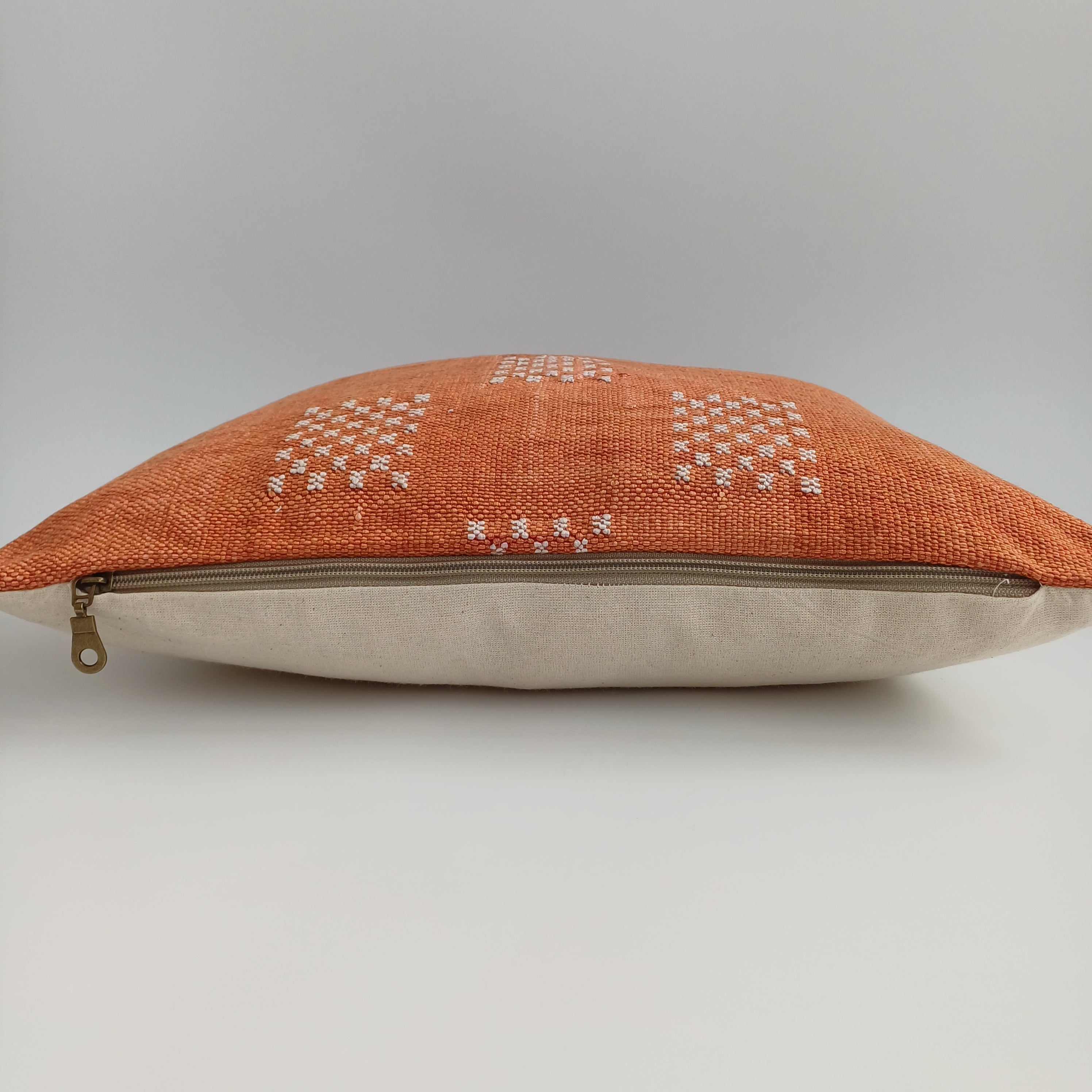 Moroccan Handmade Red Orange Cactus Silk Cushion Cover 16''x16'' / 40x40 CM