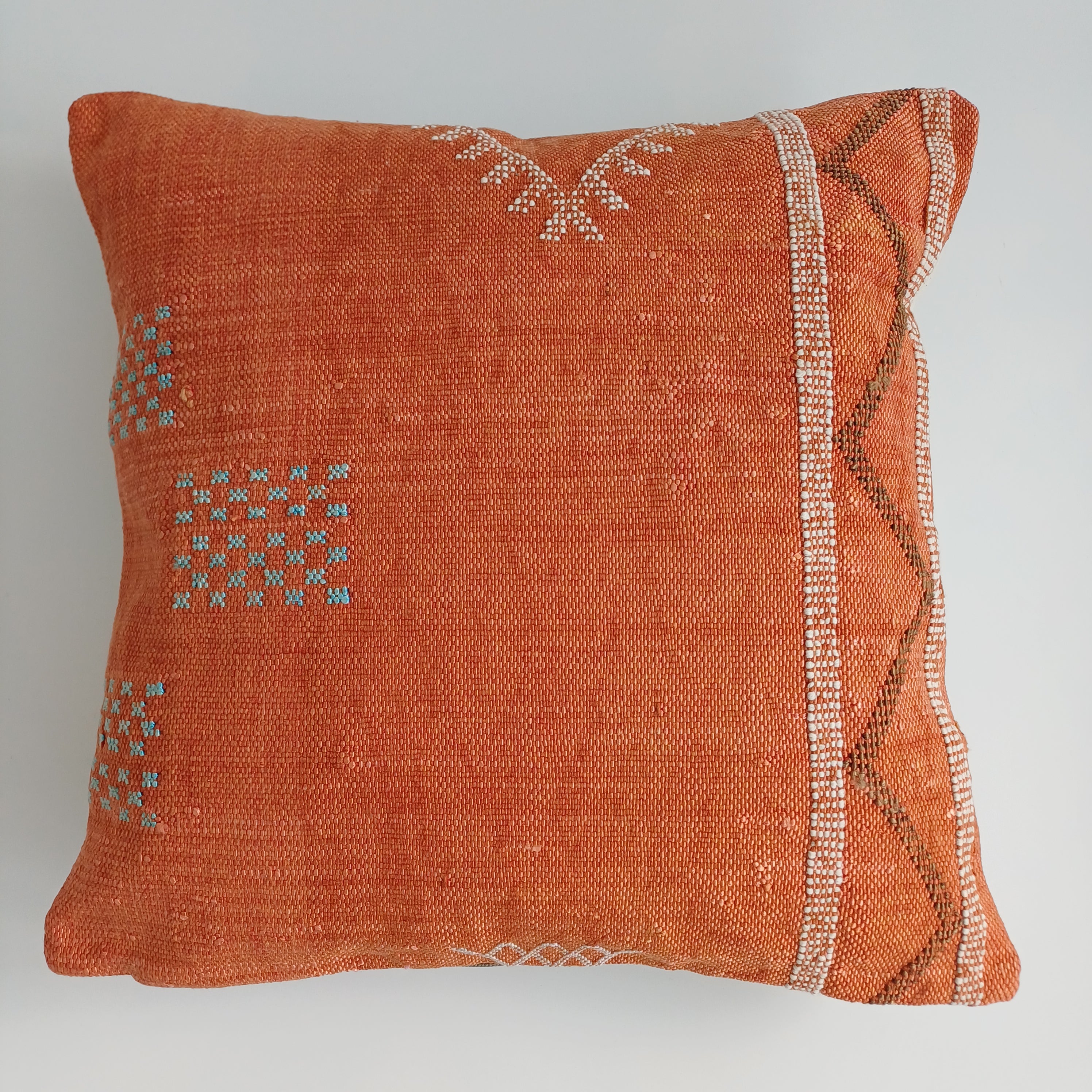 Moroccan Handmade Orange Cactus Silk Cushion Cover 16''x16'' / 40x40 CM