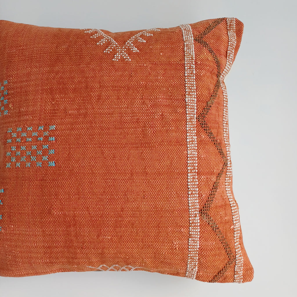 Moroccan Handmade Orange Cactus Silk Cushion Cover 16''x16'' / 40x40 CM