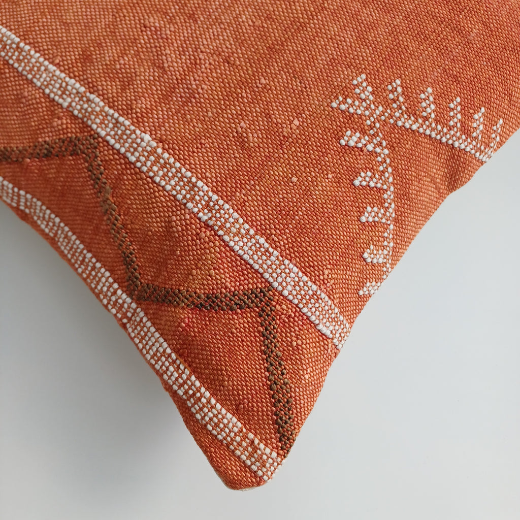 Moroccan Handmade Orange Cactus Silk Cushion Cover 16''x16'' / 40x40 CM
