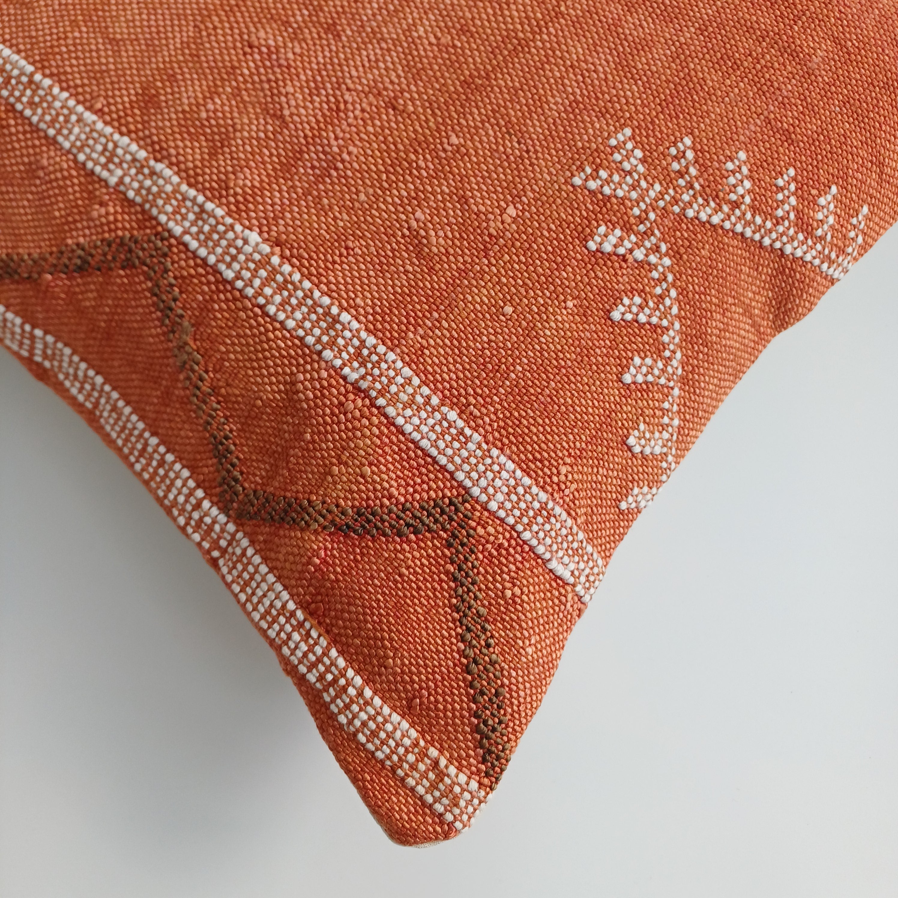 Moroccan Handmade Orange Cactus Silk Cushion Cover 16''x16'' / 40x40 CM
