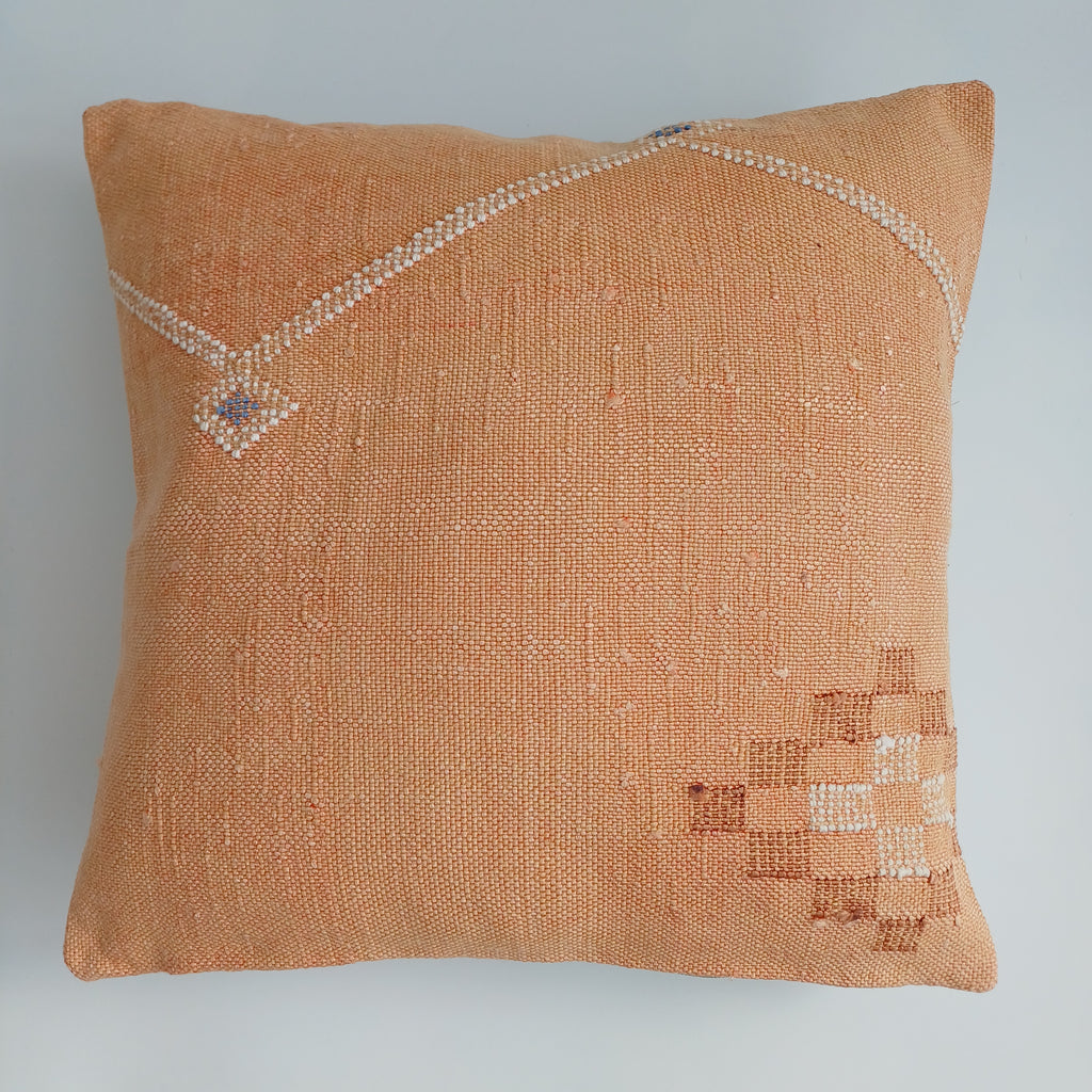 Moroccan Handmade Orange Cactus Silk Cushion Cover 16''x16'' / 40x40 CM