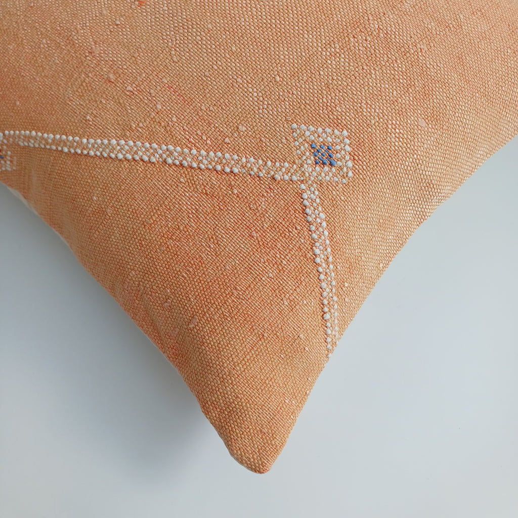 Moroccan Handmade Orange Cactus Silk Cushion Cover 16''x16'' / 40x40 CM