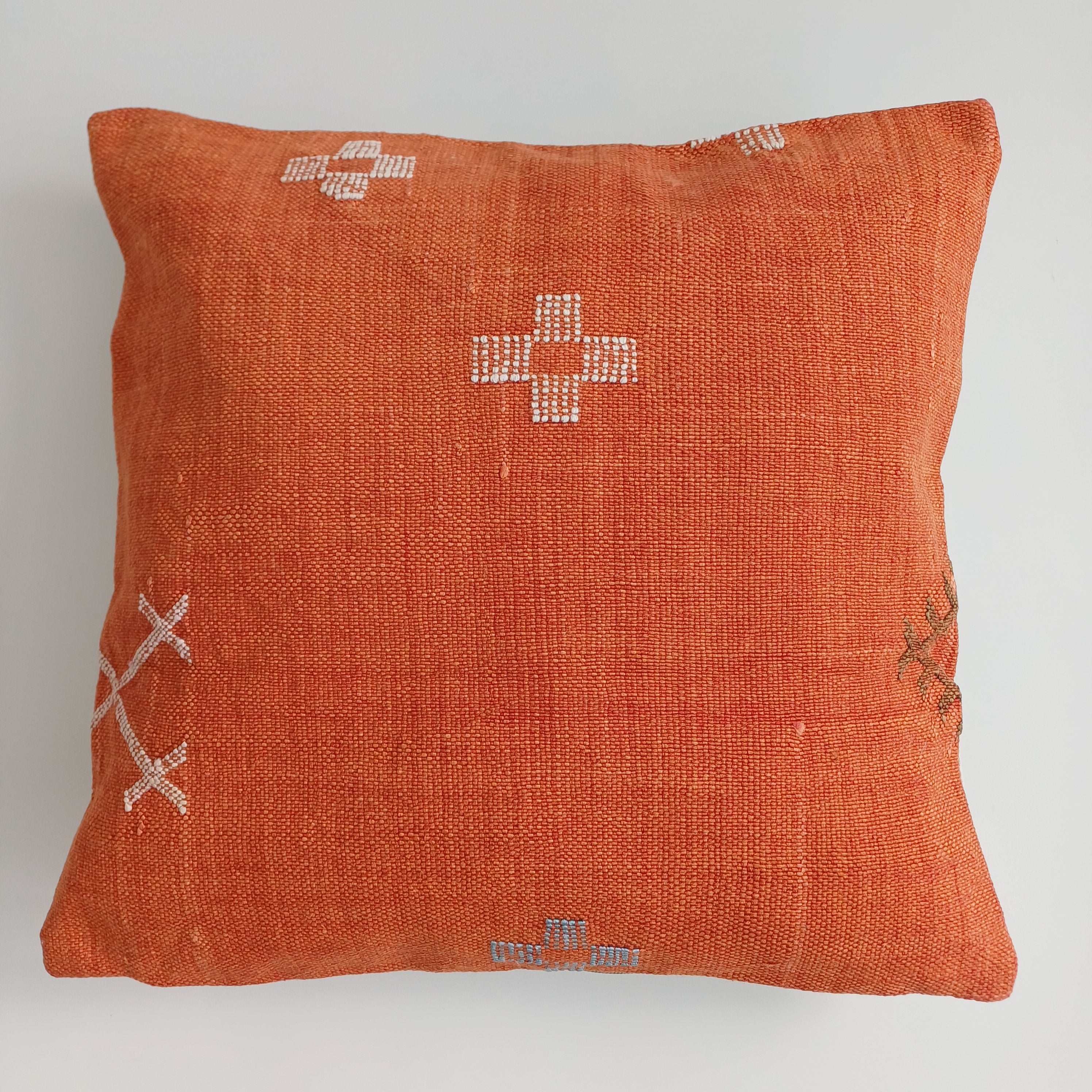 Moroccan Handmade Red Orange Cactus Silk Cushion Cover 16''x16'' / 40x40 CM