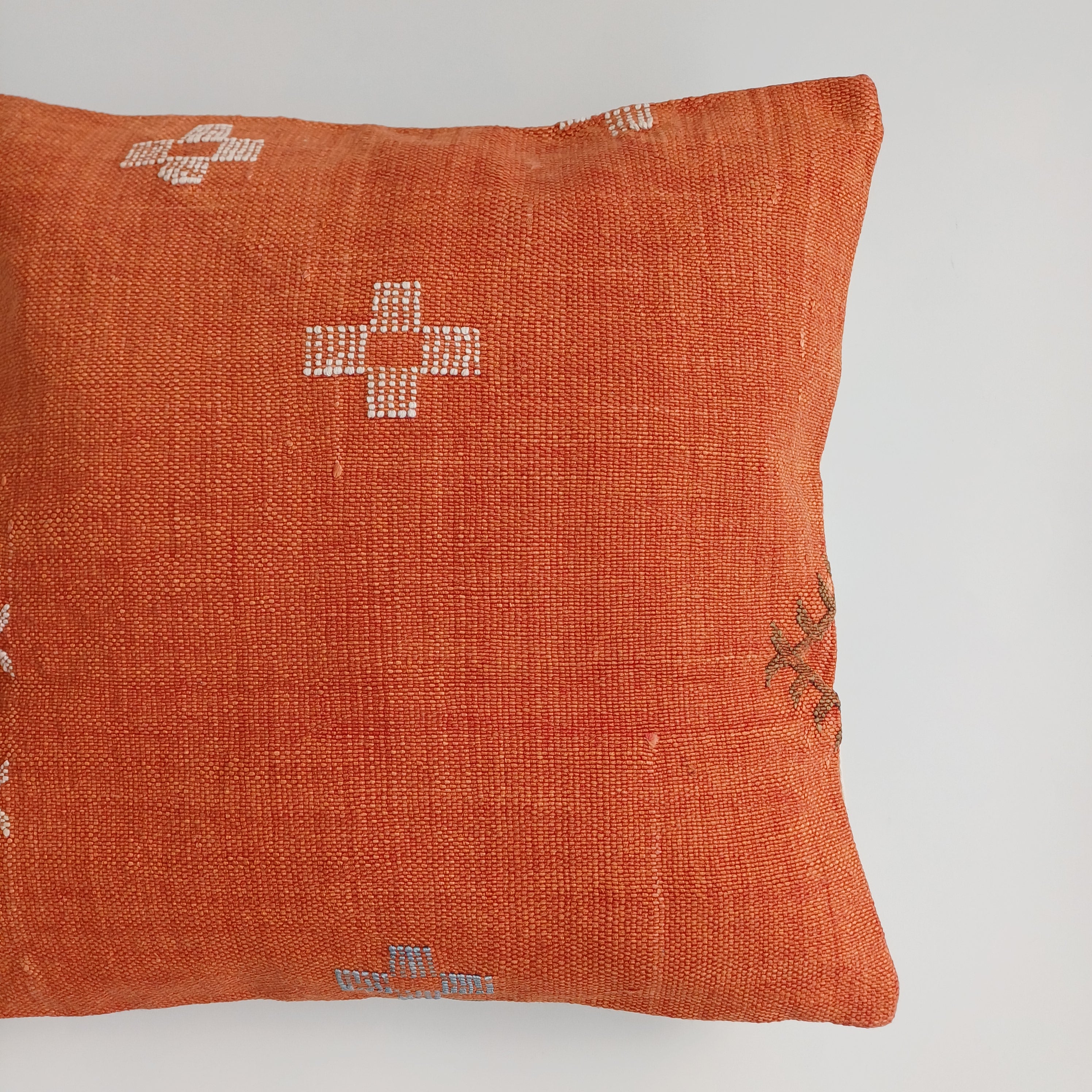 Moroccan Handmade Red Orange Cactus Silk Cushion Cover 16''x16'' / 40x40 CM