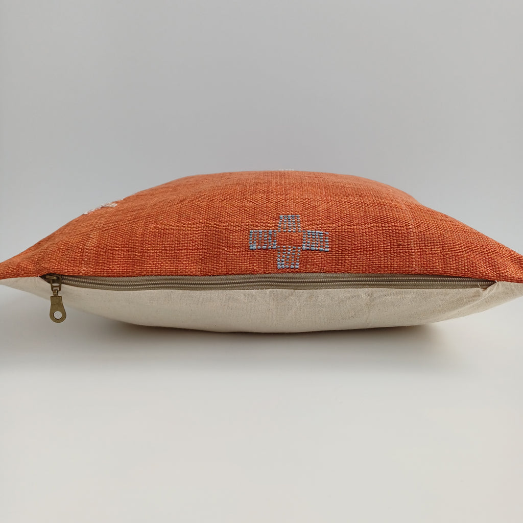 Moroccan Handmade Red Orange Cactus Silk Cushion Cover 16''x16'' / 40x40 CM
