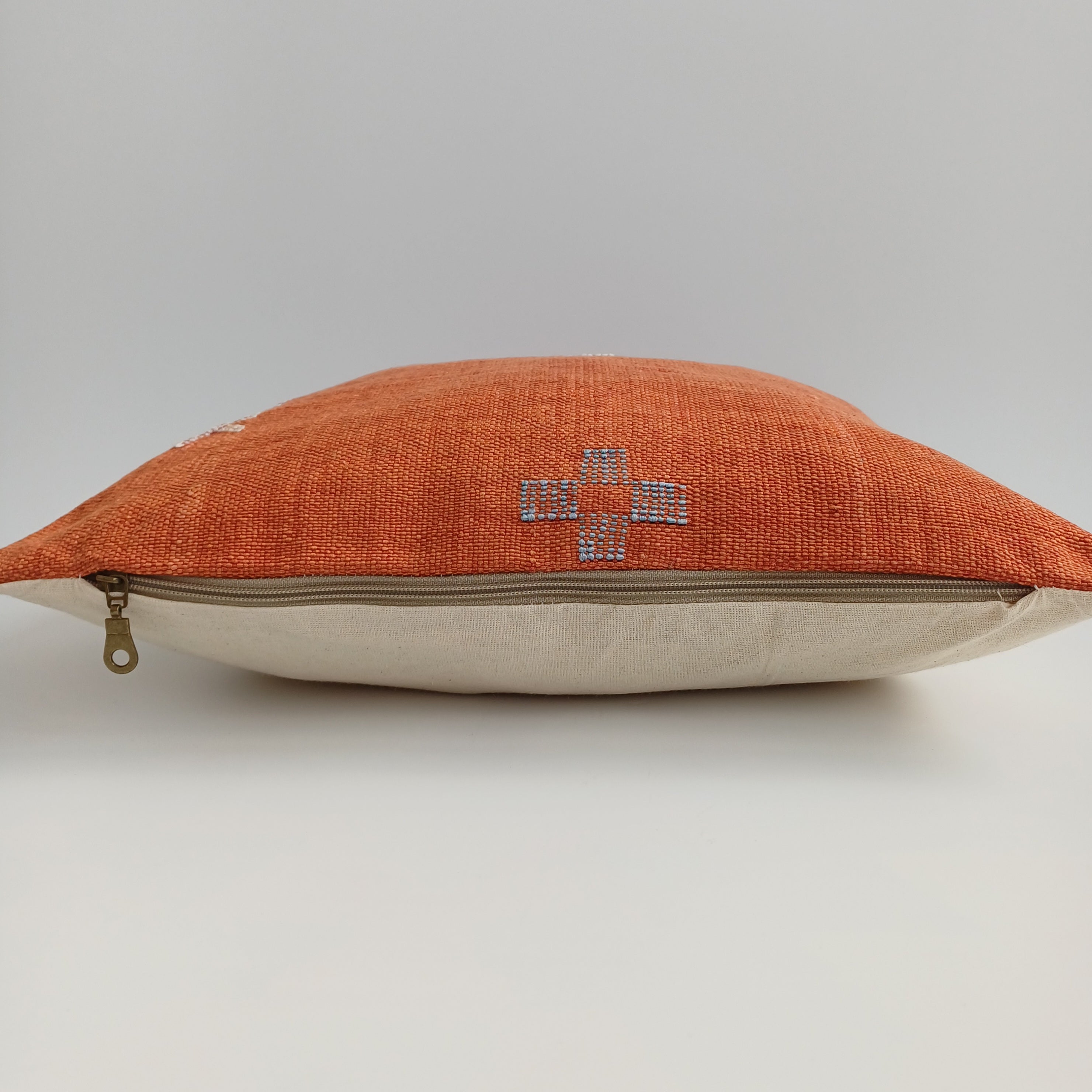 Moroccan Handmade Red Orange Cactus Silk Cushion Cover 16''x16'' / 40x40 CM