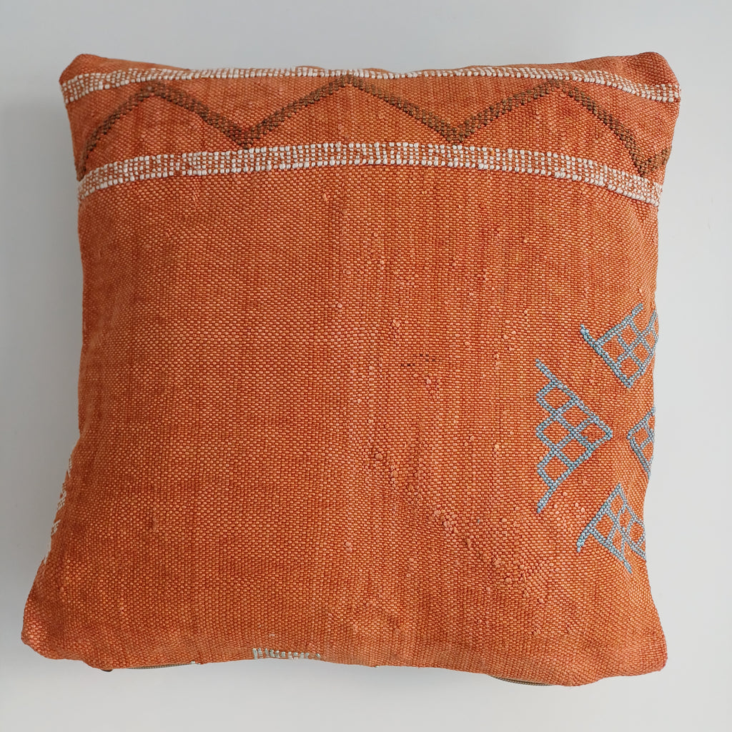 Moroccan Handmade Orange Cactus Silk Cushion Cover 16''x16'' / 40x40 CM