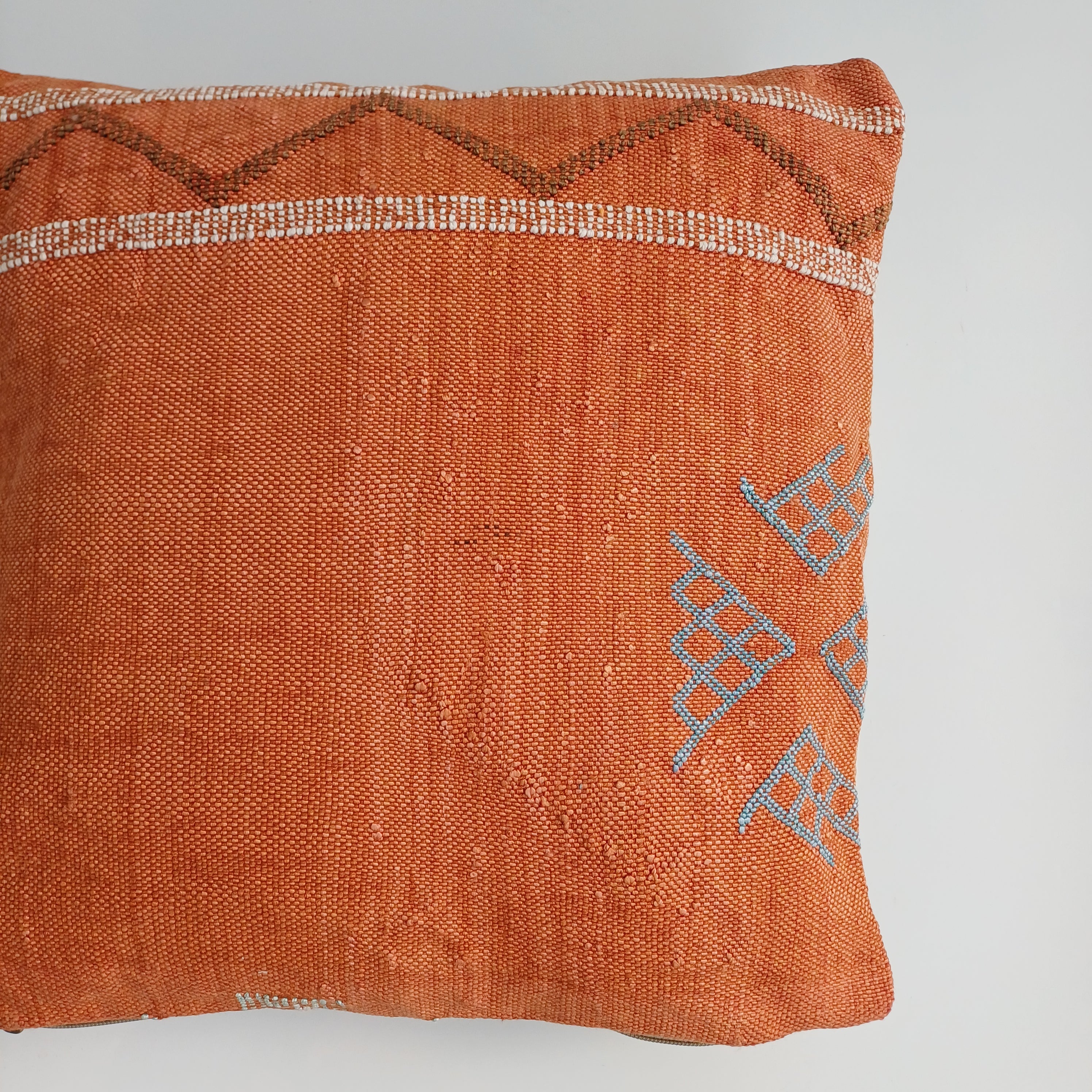 Moroccan Handmade Orange Cactus Silk Cushion Cover 16''x16'' / 40x40 CM