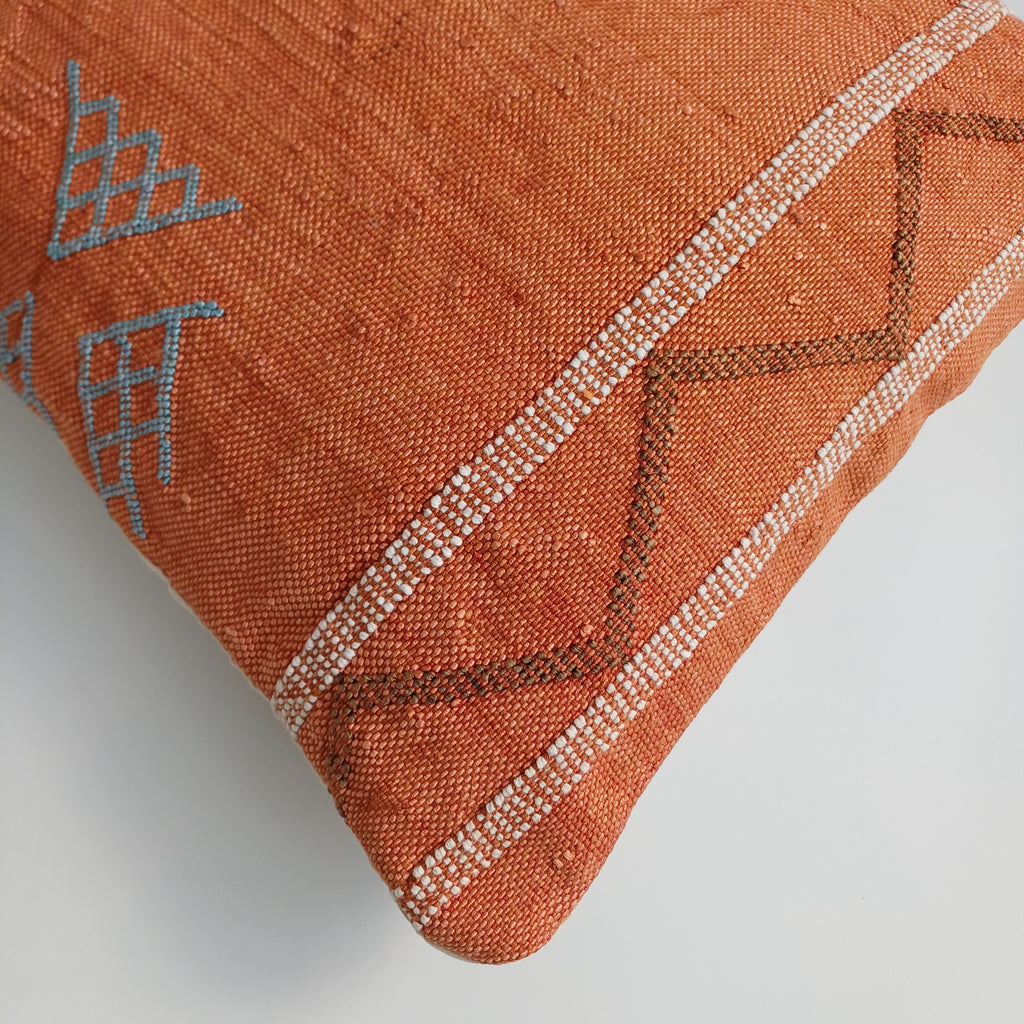Moroccan Handmade Orange Cactus Silk Cushion Cover 16''x16'' / 40x40 CM