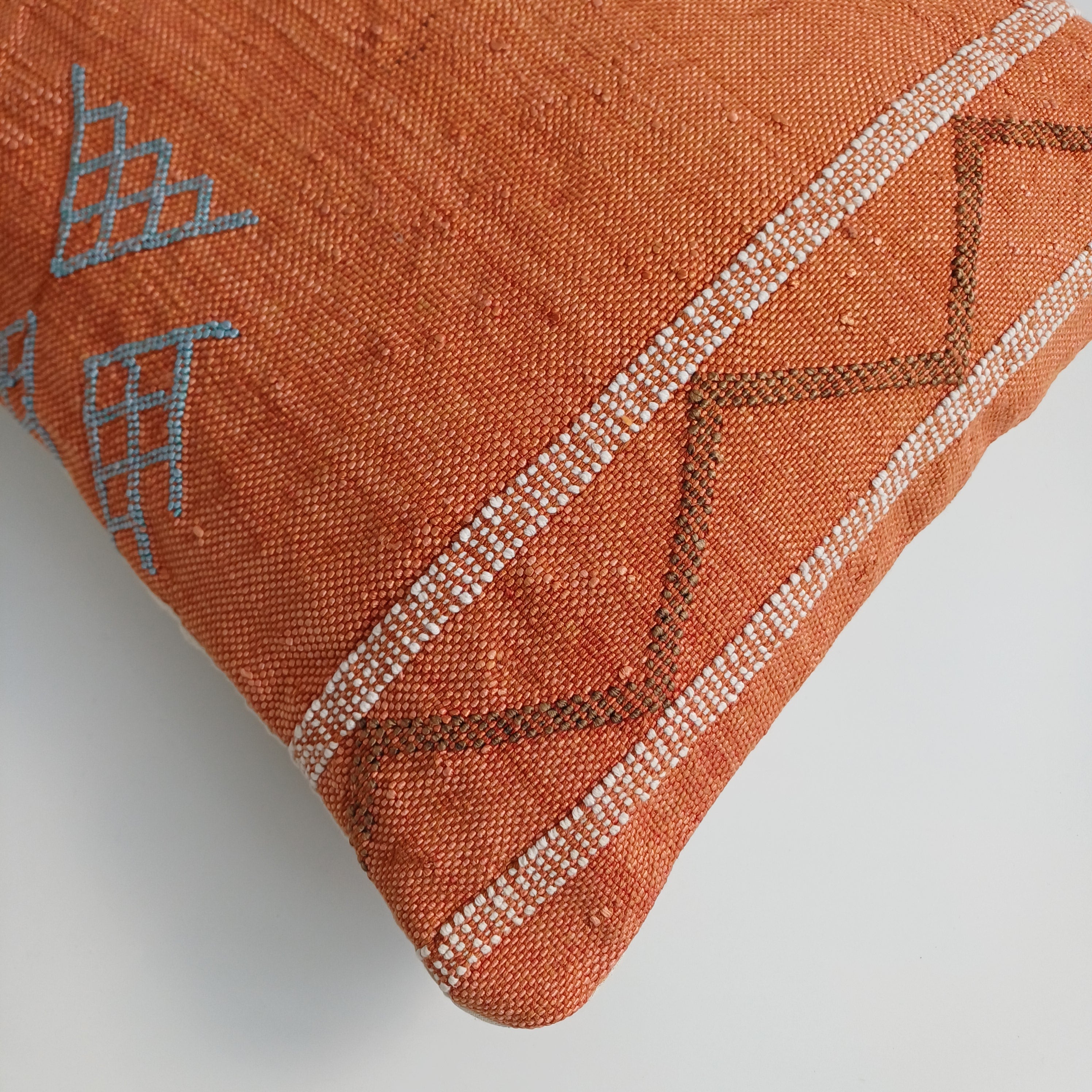 Moroccan Handmade Orange Cactus Silk Cushion Cover 16''x16'' / 40x40 CM