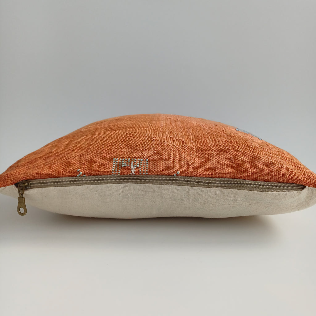 Moroccan Handmade Orange Cactus Silk Cushion Cover 16''x16'' / 40x40 CM