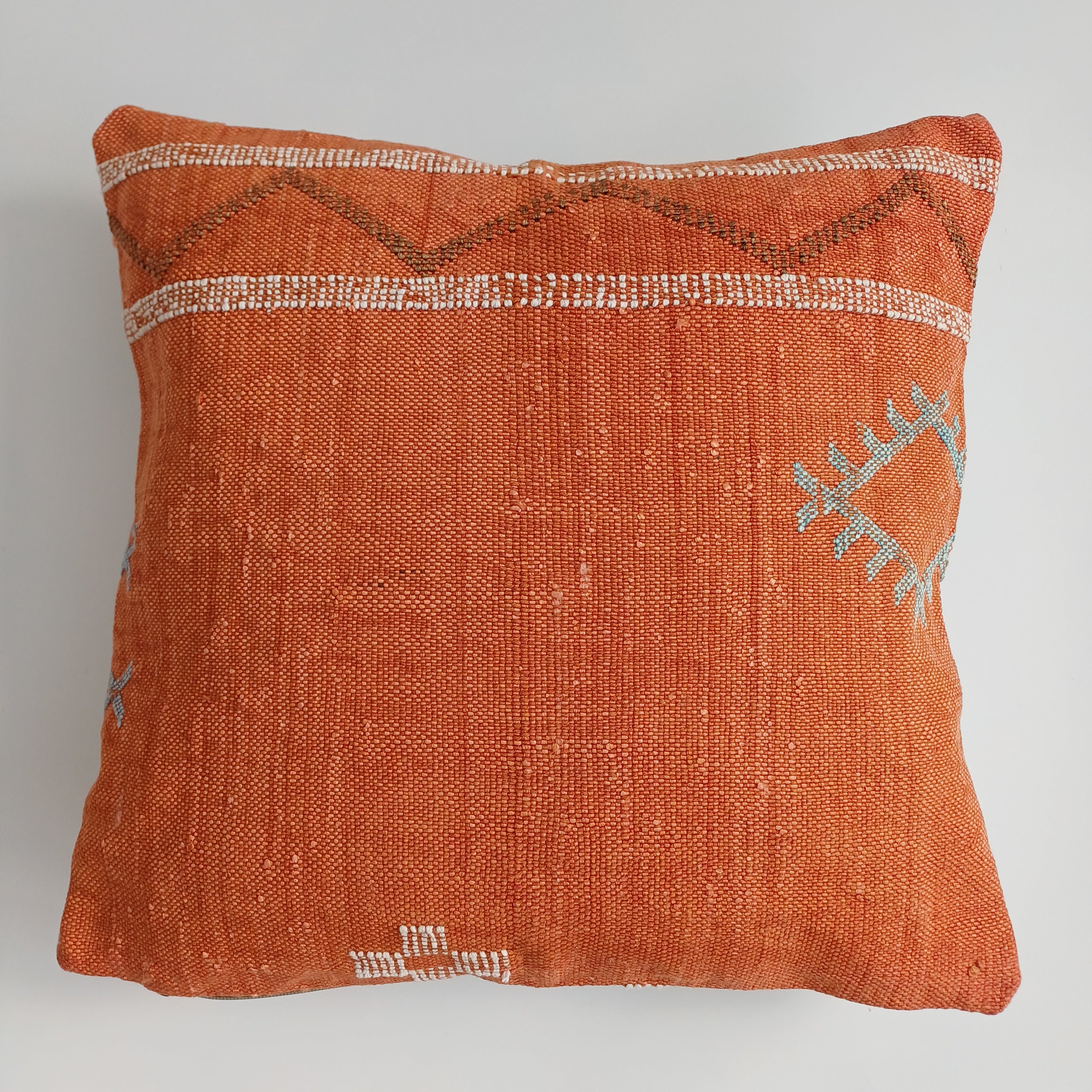 Moroccan Handmade Orange Cactus Silk Cushion Cover 16''x16'' / 40x40 CM