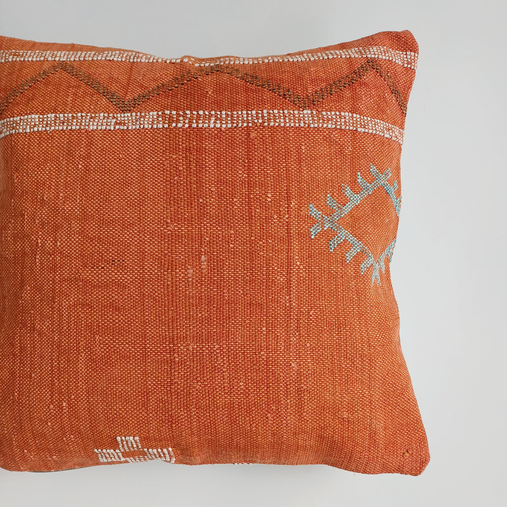 Moroccan Handmade Orange Cactus Silk Cushion Cover 16''x16'' / 40x40 CM