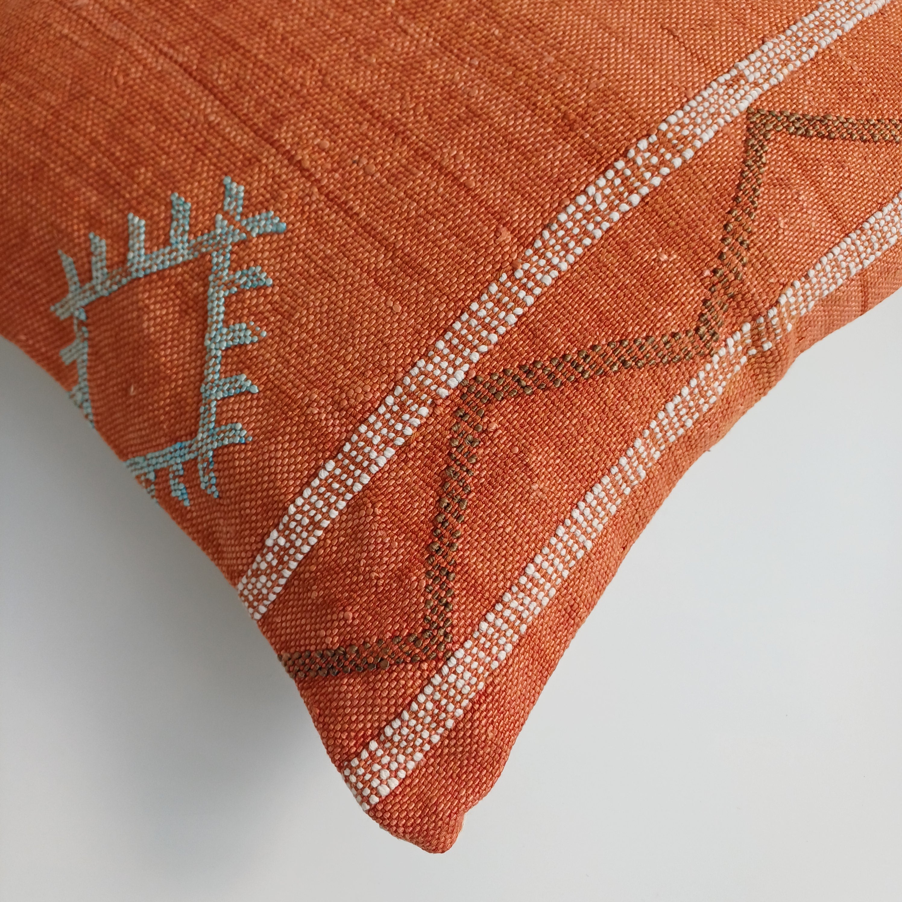 Moroccan Handmade Orange Cactus Silk Cushion Cover 16''x16'' / 40x40 CM