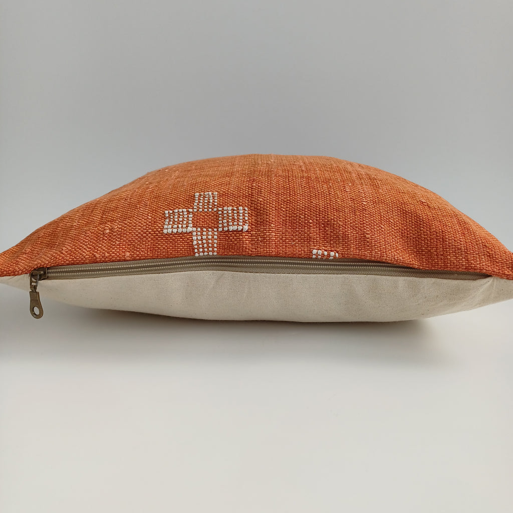 Moroccan Handmade Orange Cactus Silk Cushion Cover 16''x16'' / 40x40 CM