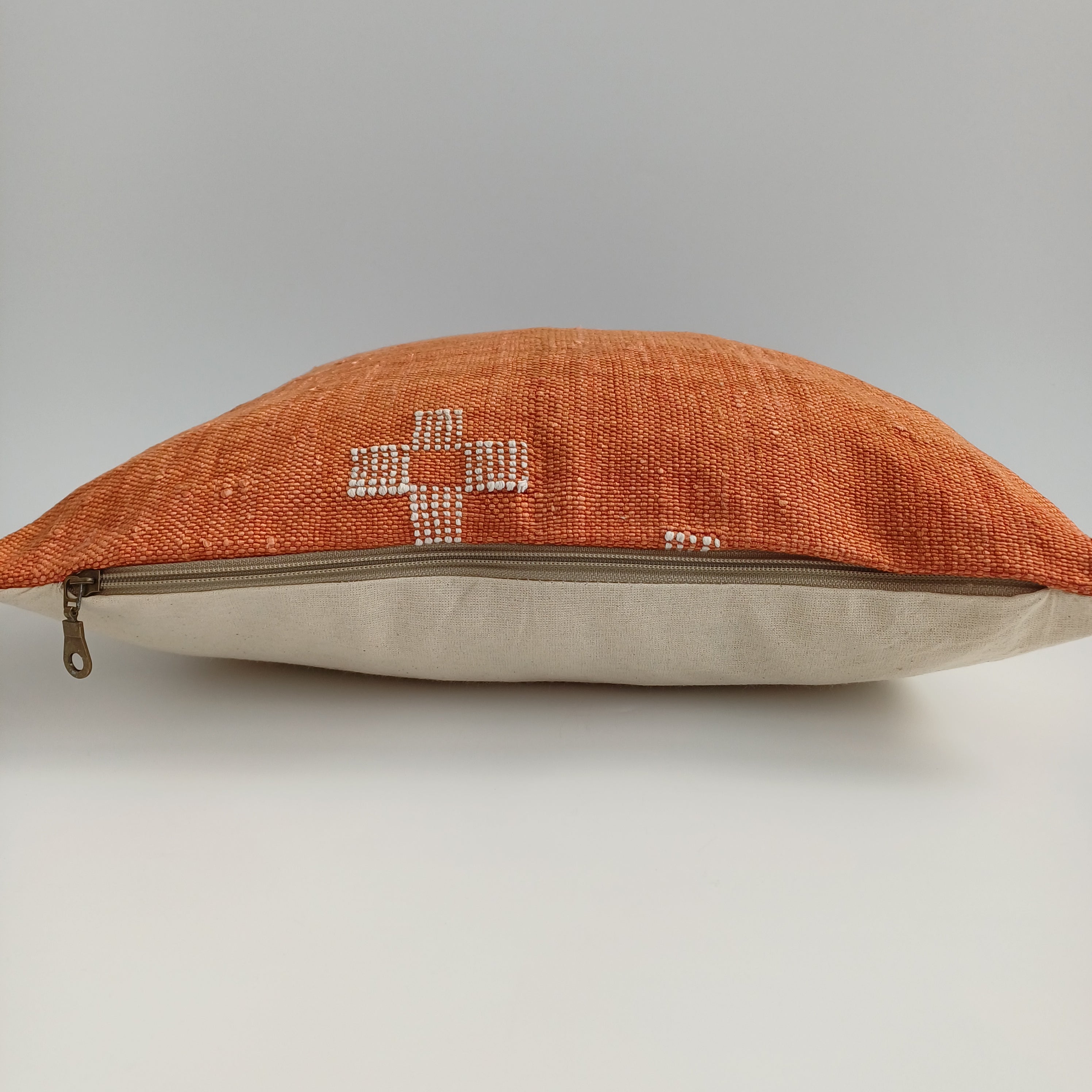 Moroccan Handmade Orange Cactus Silk Cushion Cover 16''x16'' / 40x40 CM