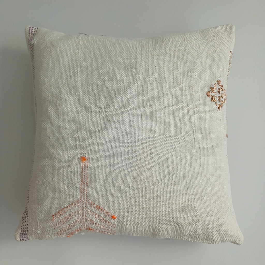 Moroccan Handmade White Cactus Silk Cushion Cover 16''x16'' / 40x40 CM