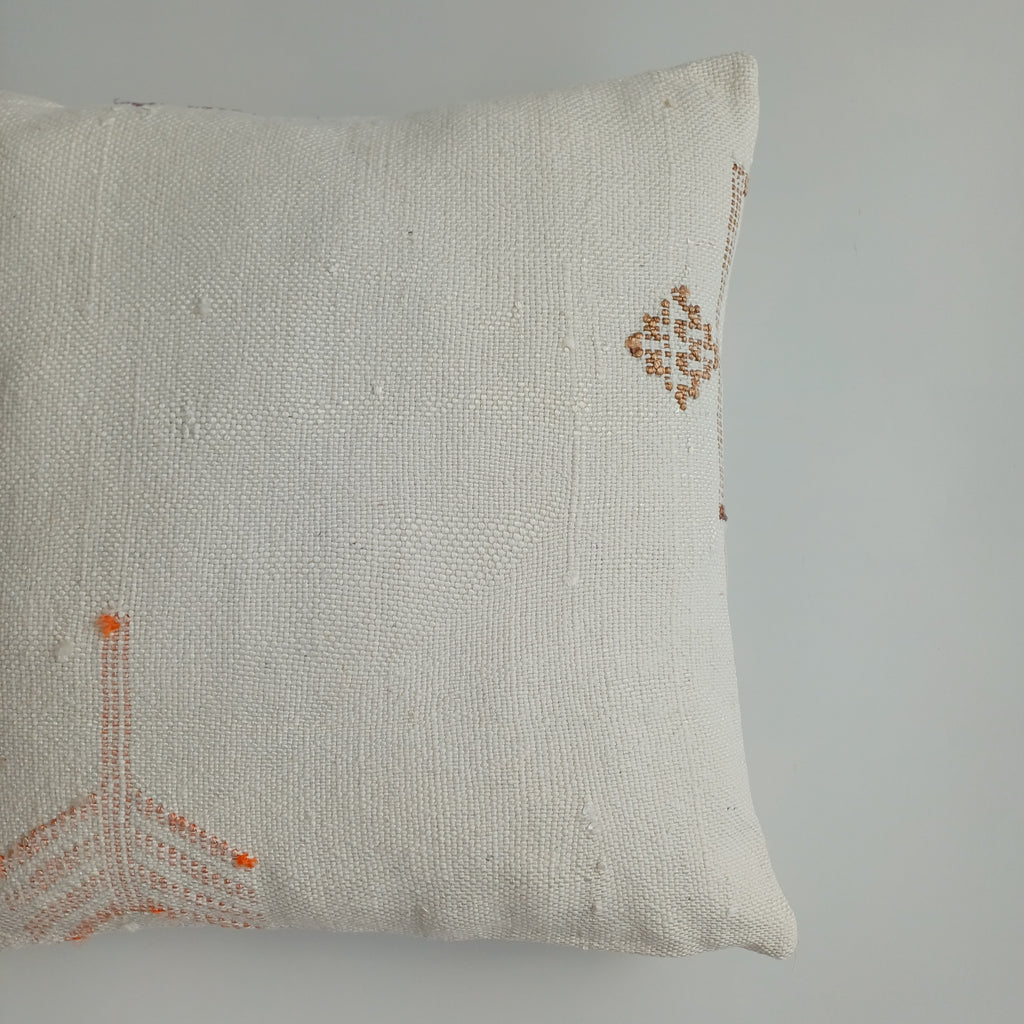 Moroccan Handmade White Cactus Silk Cushion Cover 16''x16'' / 40x40 CM