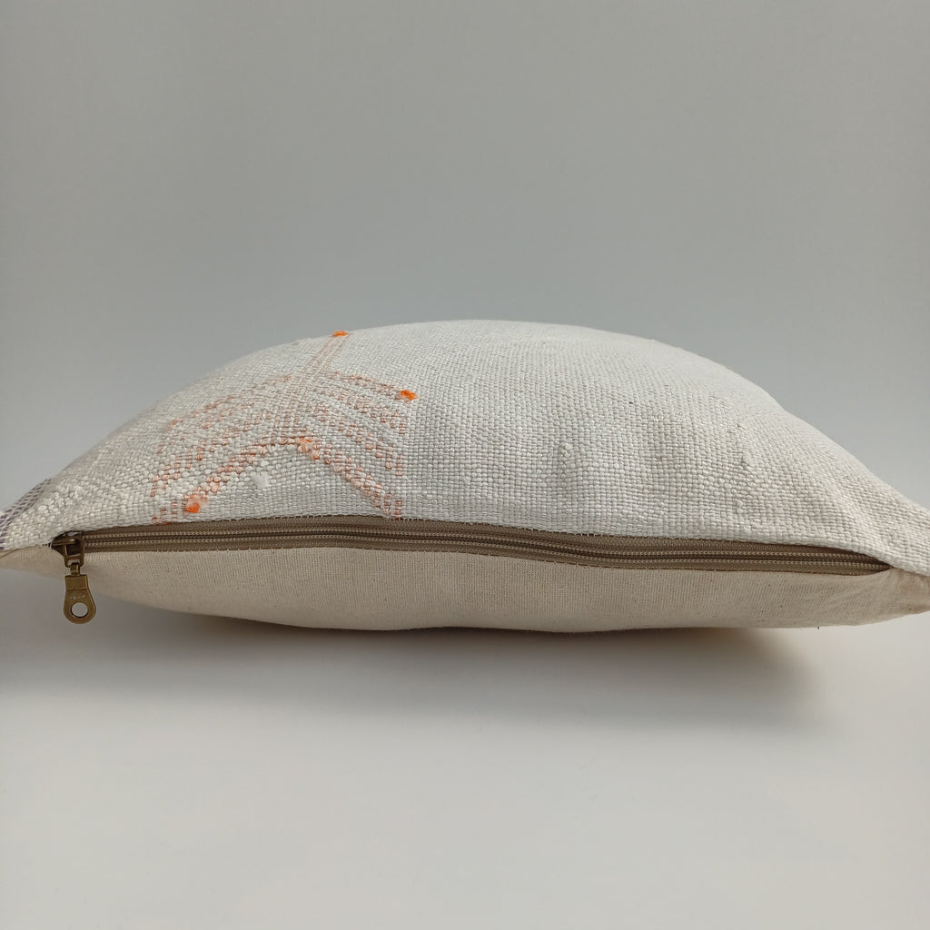 Moroccan Handmade White Cactus Silk Cushion Cover 16''x16'' / 40x40 CM