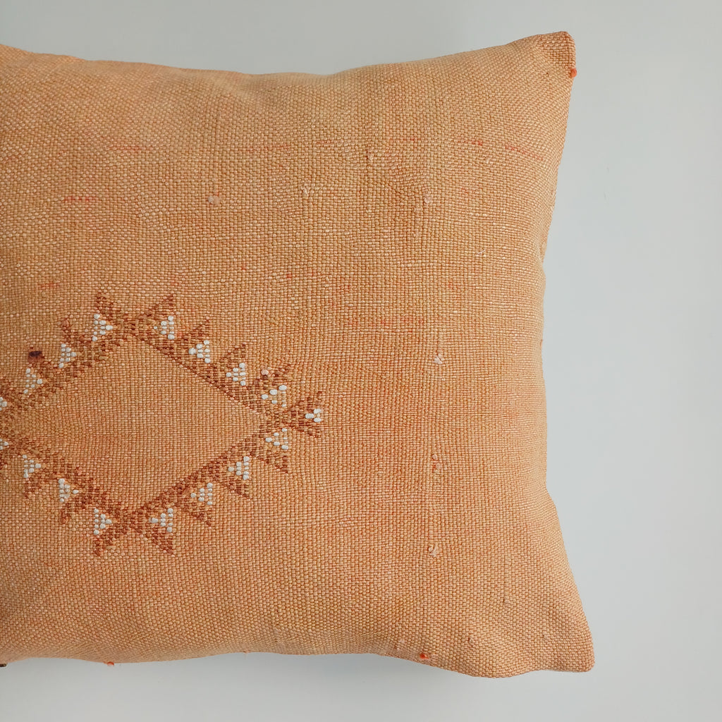 Moroccan Handmade Orange Cactus Silk Cushion Cover 16''x16'' / 40x40 CM