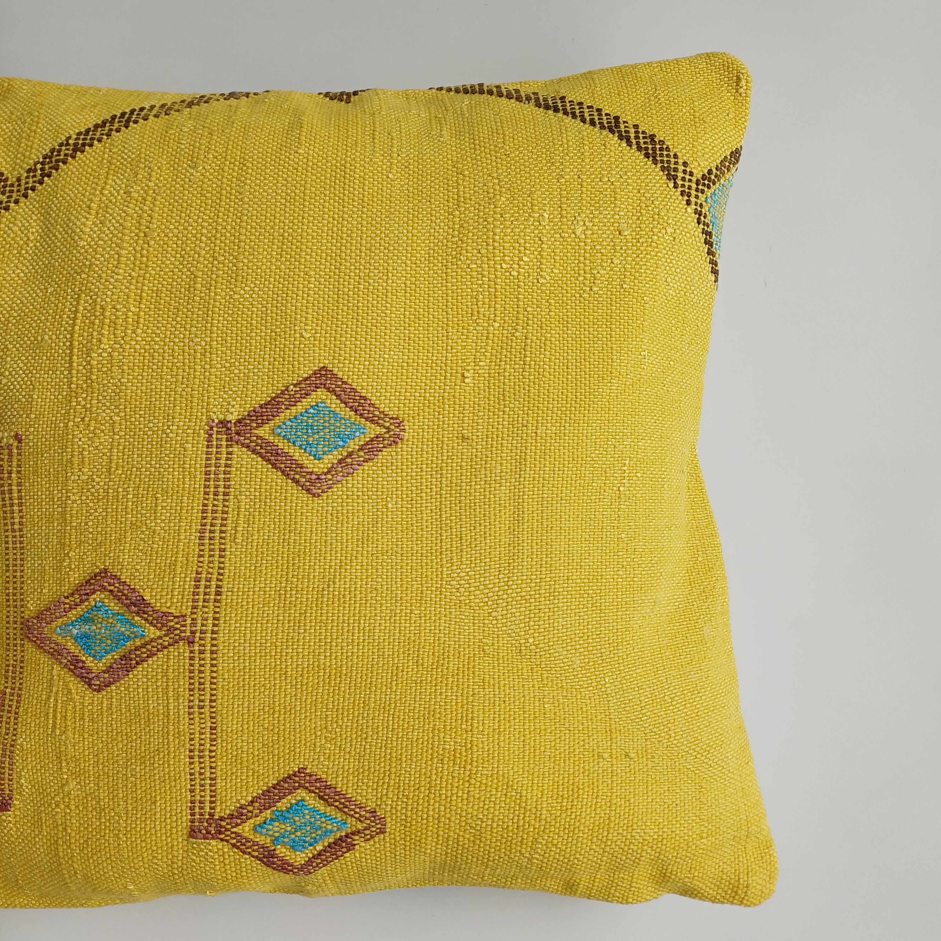 Moroccan Handmade Yellow Cactus Silk Cushion Cover 16''x16'' / 40x40 CM