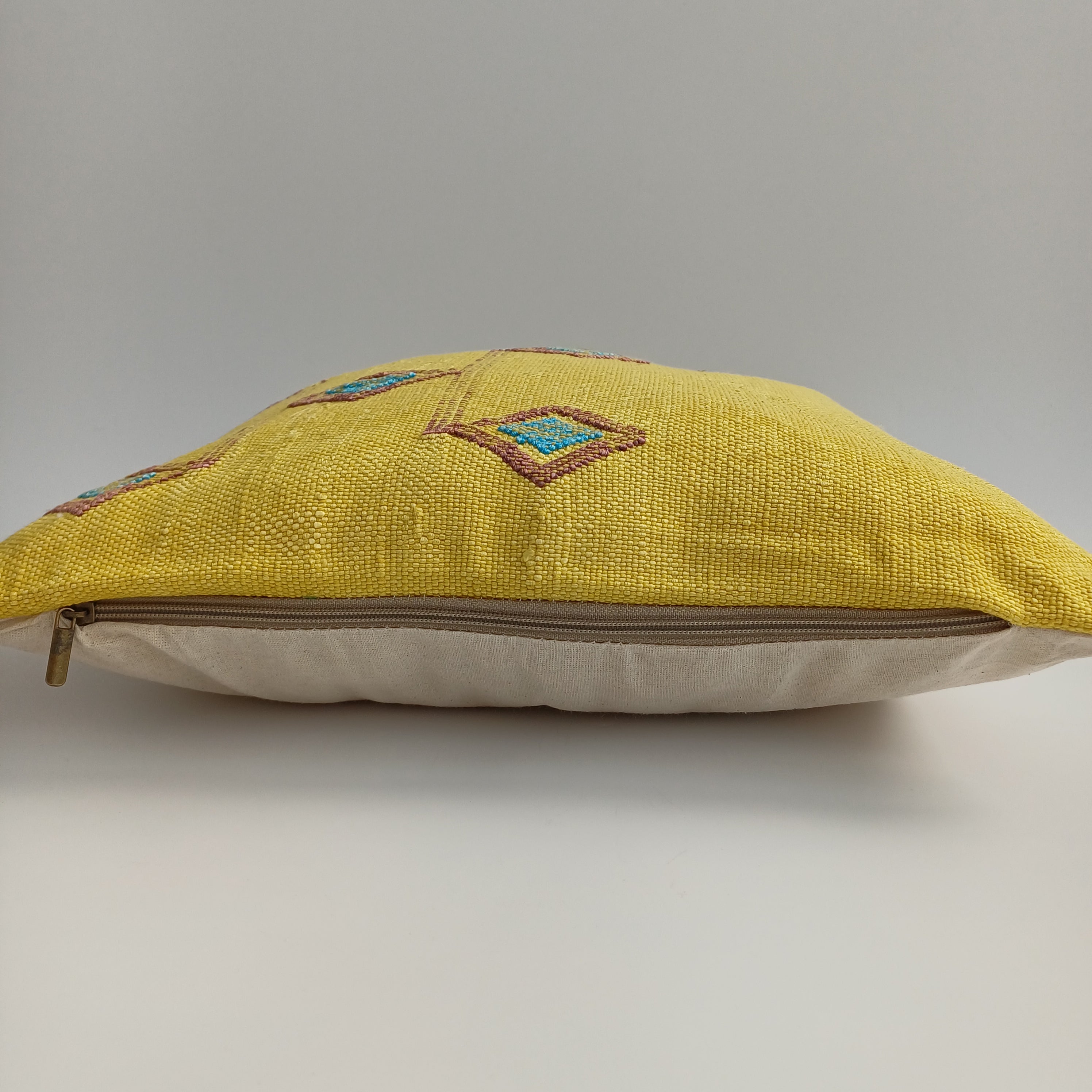 Moroccan Handmade Yellow Cactus Silk Cushion Cover 16''x16'' / 40x40 CM