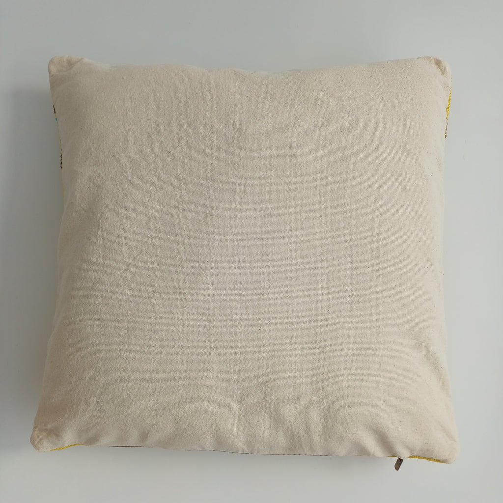 Moroccan Handmade Yellow Cactus Silk Cushion Cover 16''x16'' / 40x40 CM