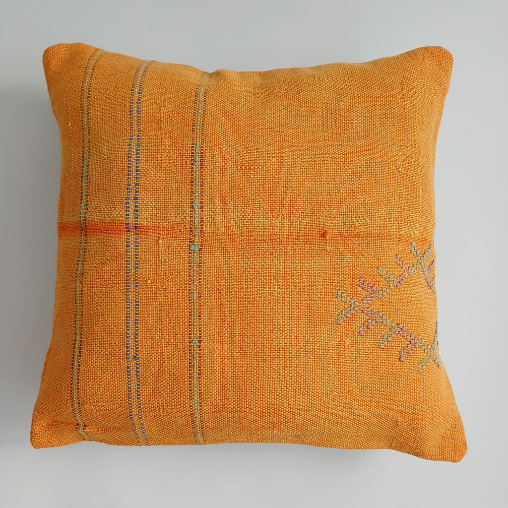 Moroccan Handmade Orange Cactus Silk Cushion Cover 16''x16'' / 40x40 CM