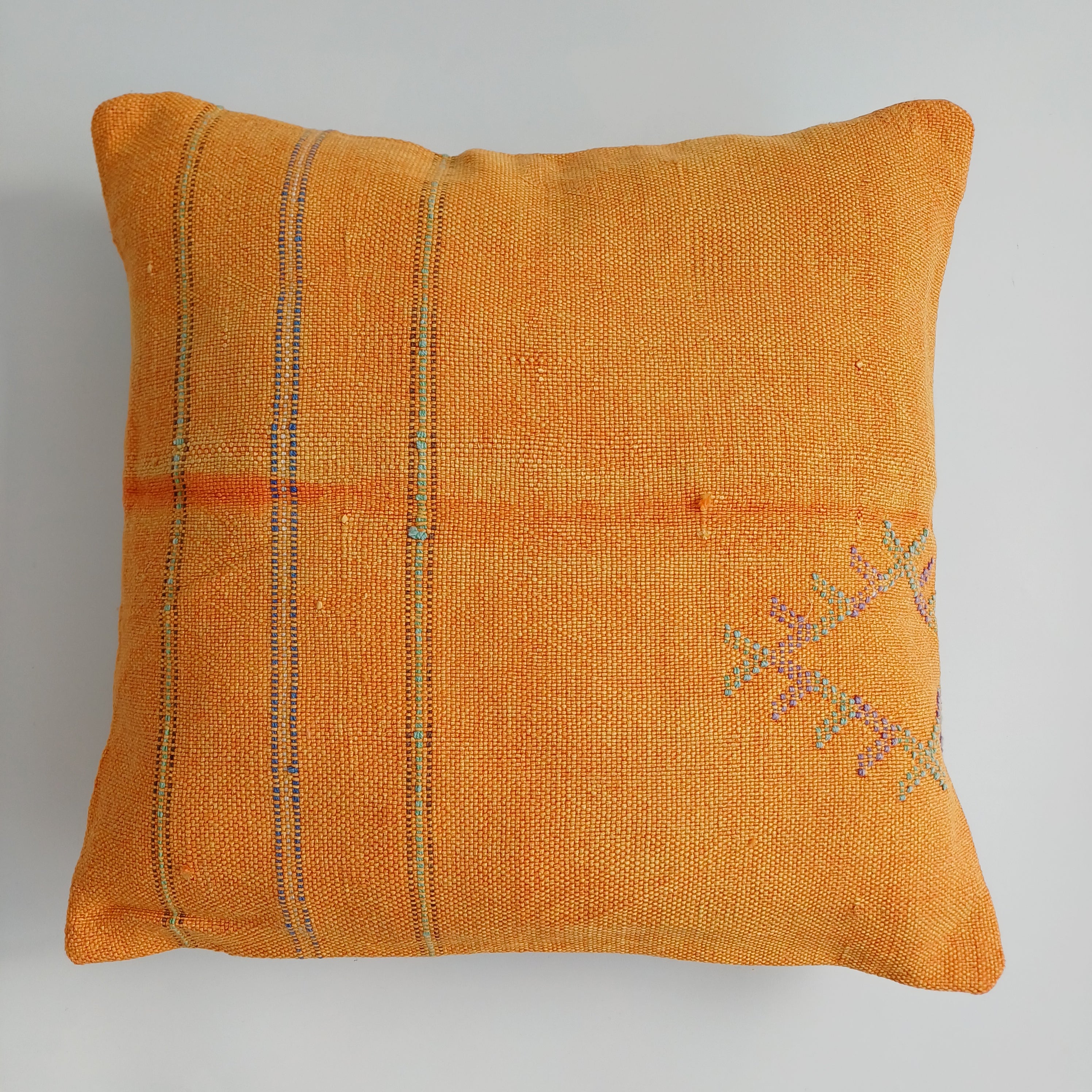 Moroccan Handmade Orange Cactus Silk Cushion Cover 16''x16'' / 40x40 CM