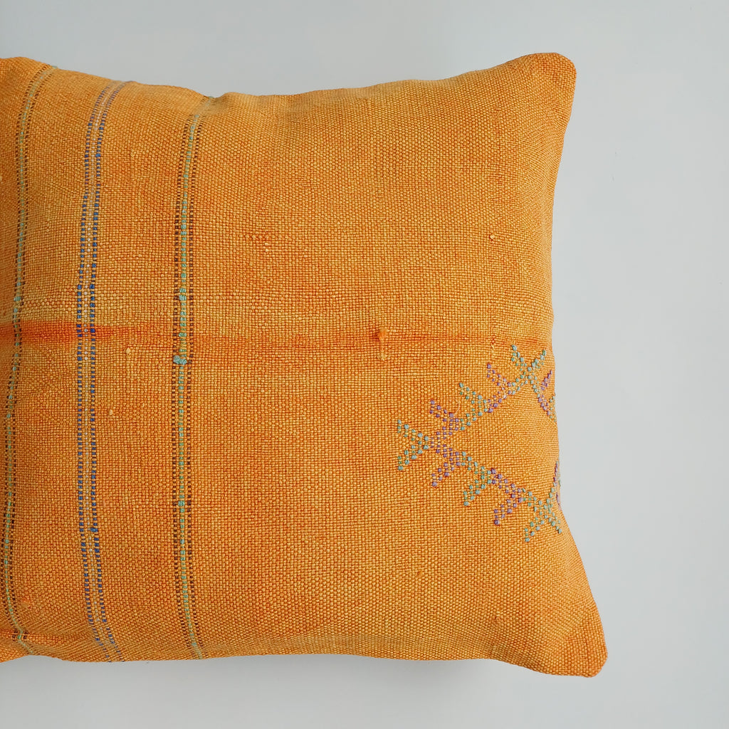 Moroccan Handmade Orange Cactus Silk Cushion Cover 16''x16'' / 40x40 CM