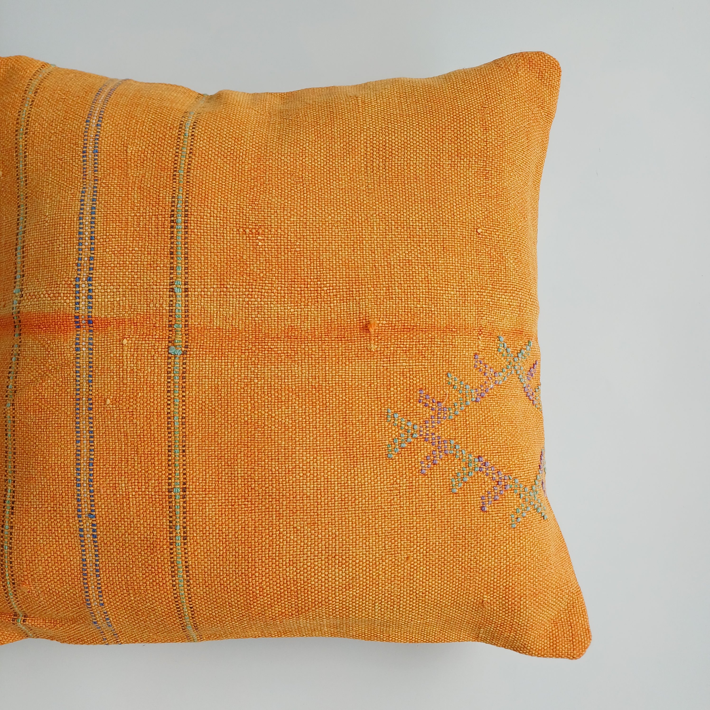 Moroccan Handmade Orange Cactus Silk Cushion Cover 16''x16'' / 40x40 CM